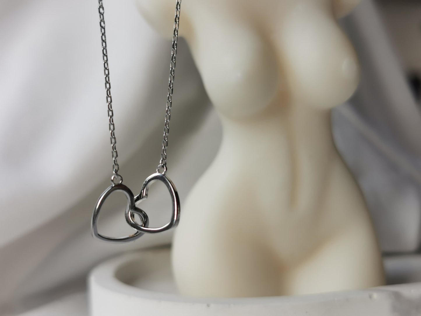 925 Silver Granny Necklace/Sterling Silver Interlinking Love Heart Necklace / Gold Vermeil Floating Necklace / Wedding Gift for Grandmother