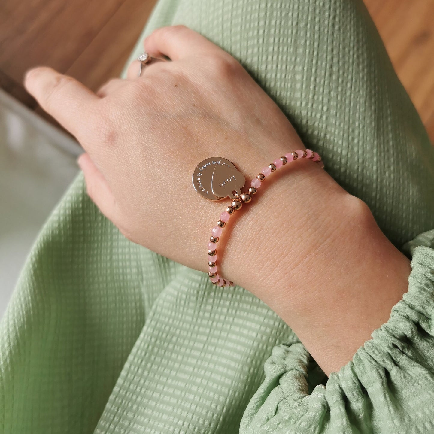 Graduation Gift / Black Silver or Pink Gold Bracelet with Disc and Love Heart Symbol Charm / Gift For Best Friend / Leaving Gift for Her