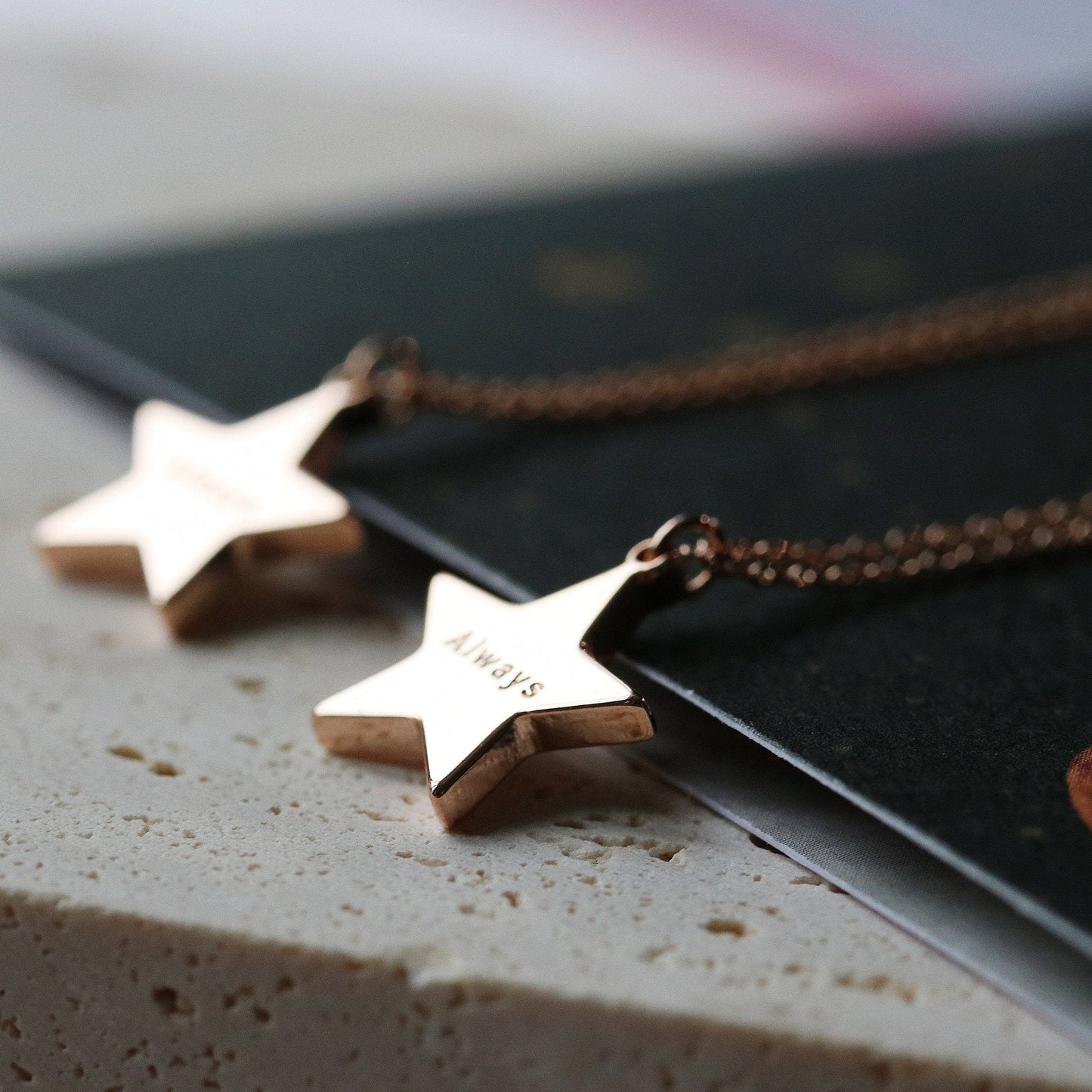 Mother Daughter Necklace Set, Personalised Gift for Mum, Dainty Star Necklace, Rose Gold Stacking Necklace, Minimalist Engraving Pendant