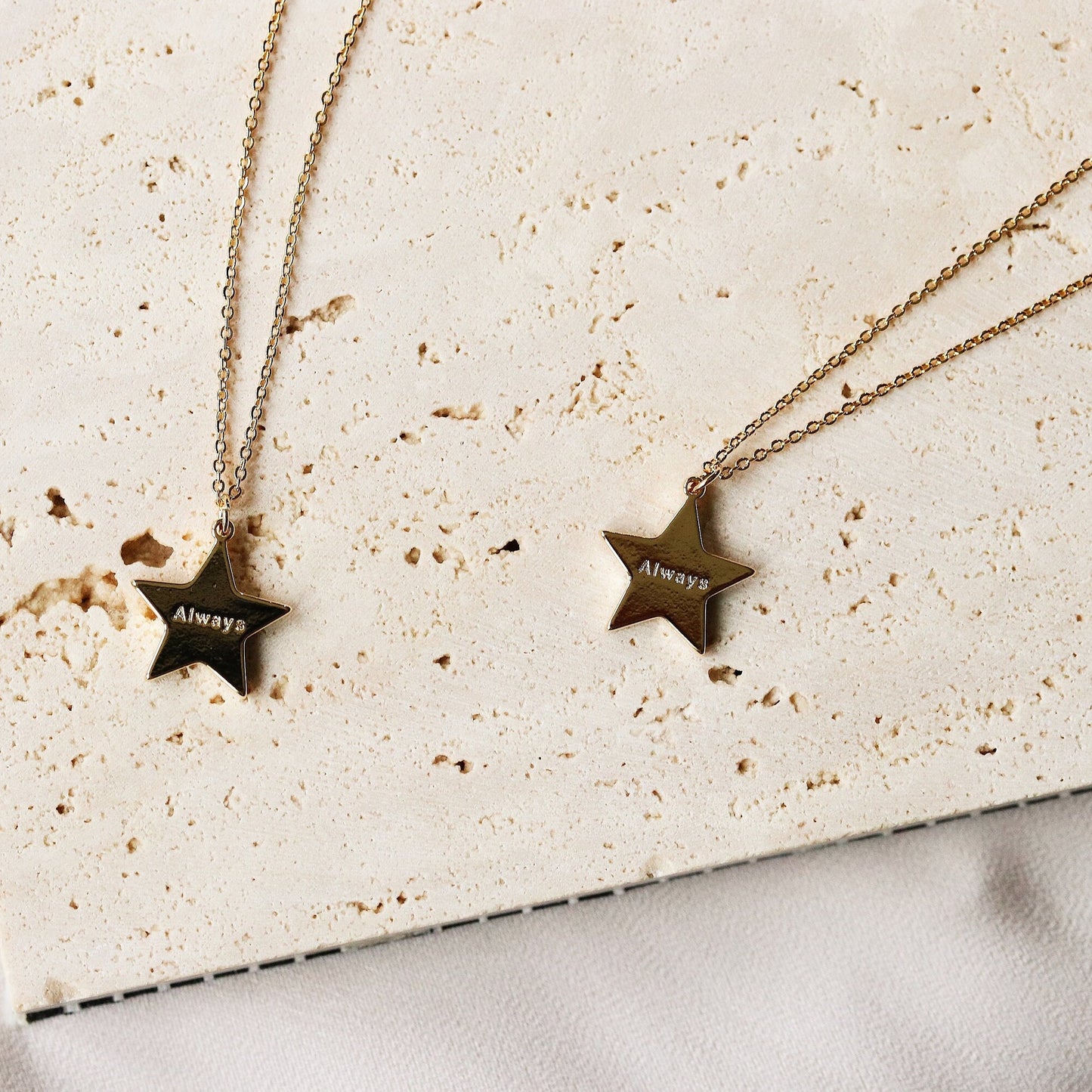 Mother Daughter Necklace Set, Personalised Gift for Mum, Dainty Star Necklace, Rose Gold Stacking Necklace, Minimalist Engraving Pendant