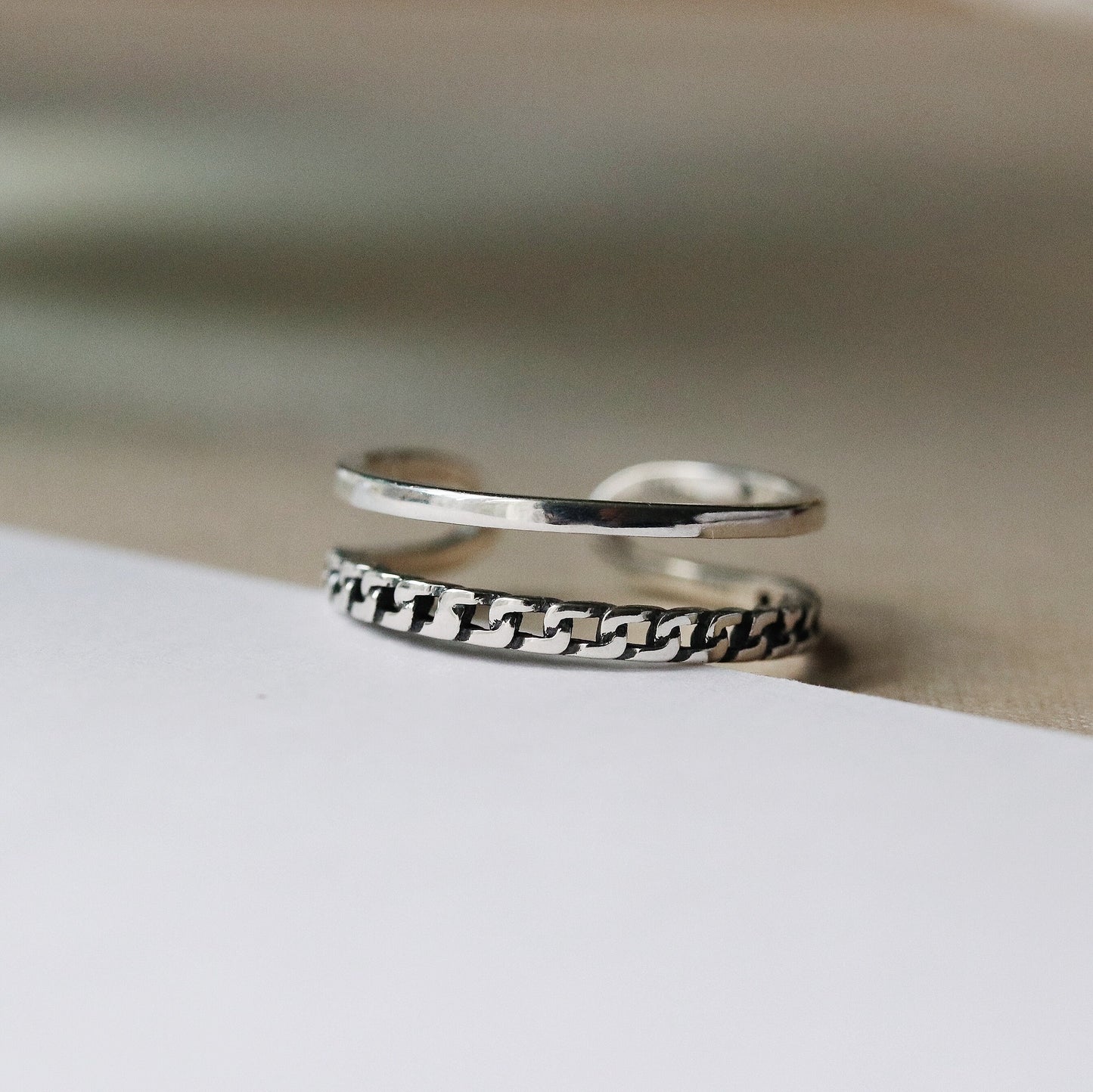 Double Line Band Open Ring in Sterling Silver, 925 Silver Classic Geographic Ring, Adjustable Ring Band Ring, Resizable Ring, Gift for Her