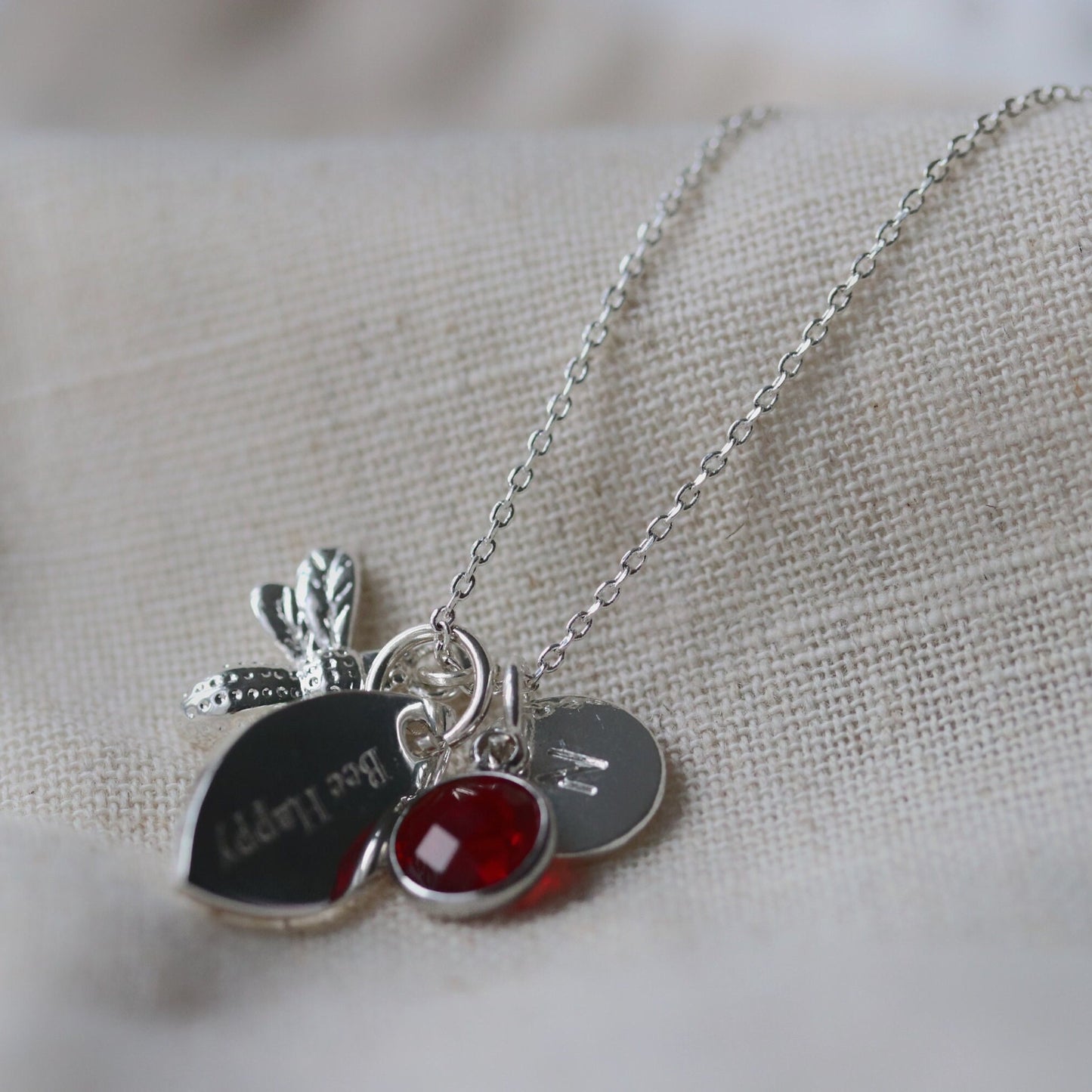 Personalised Bee Initial Pendant Necklace, Silver Bee Charm Necklace, Birthstone Initial Pendant, Sentimental Gift for Women, Gift for Her,