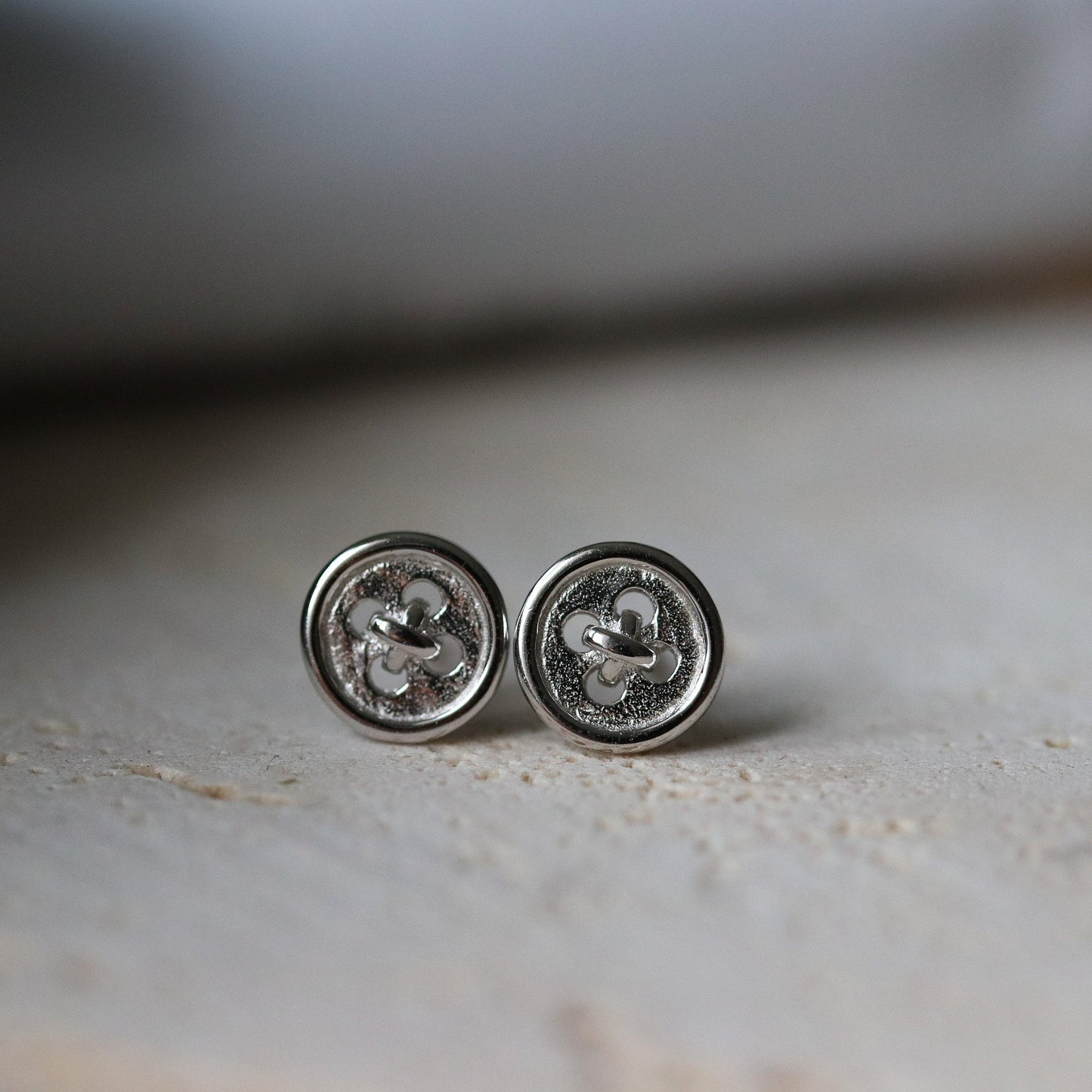 Dainty Button Stud Earrings, Silver and Gold Minimalist Earrings with Tiny Button, Unique and Quirky Womens Jewellery, Gift for Her