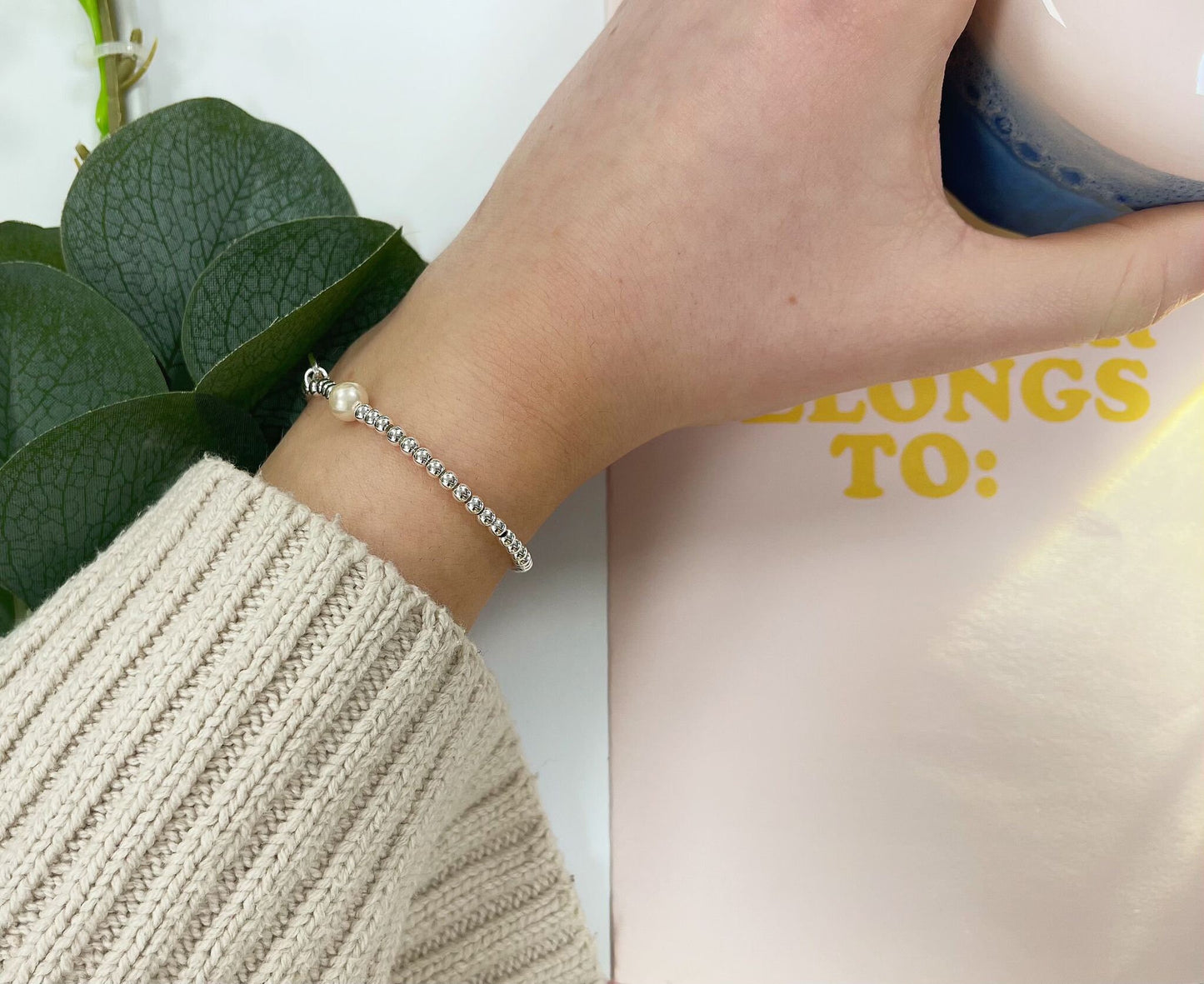 Silver Pearl Charm Bracelet, Happiness and Joy Beaded Bracelet, Small Adults Bracelet, Christmas gift for Child, Sentimental Kids Gift