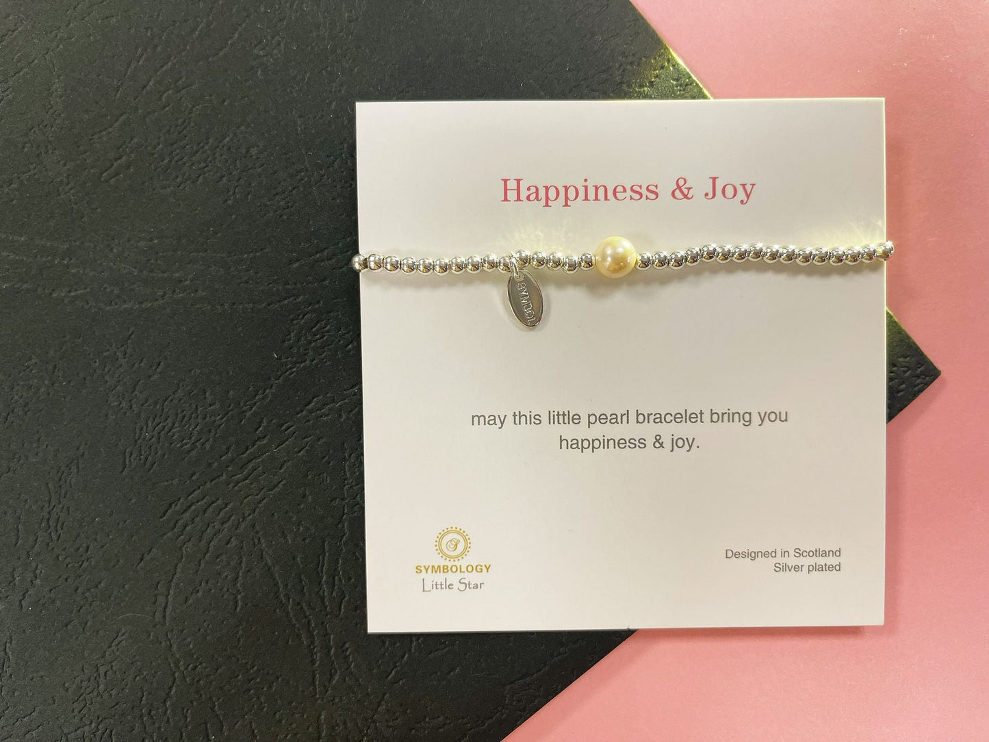 Silver Pearl Charm Bracelet, Happiness and Joy Beaded Bracelet, Small Adults Bracelet, Christmas gift for Child, Sentimental Kids Gift