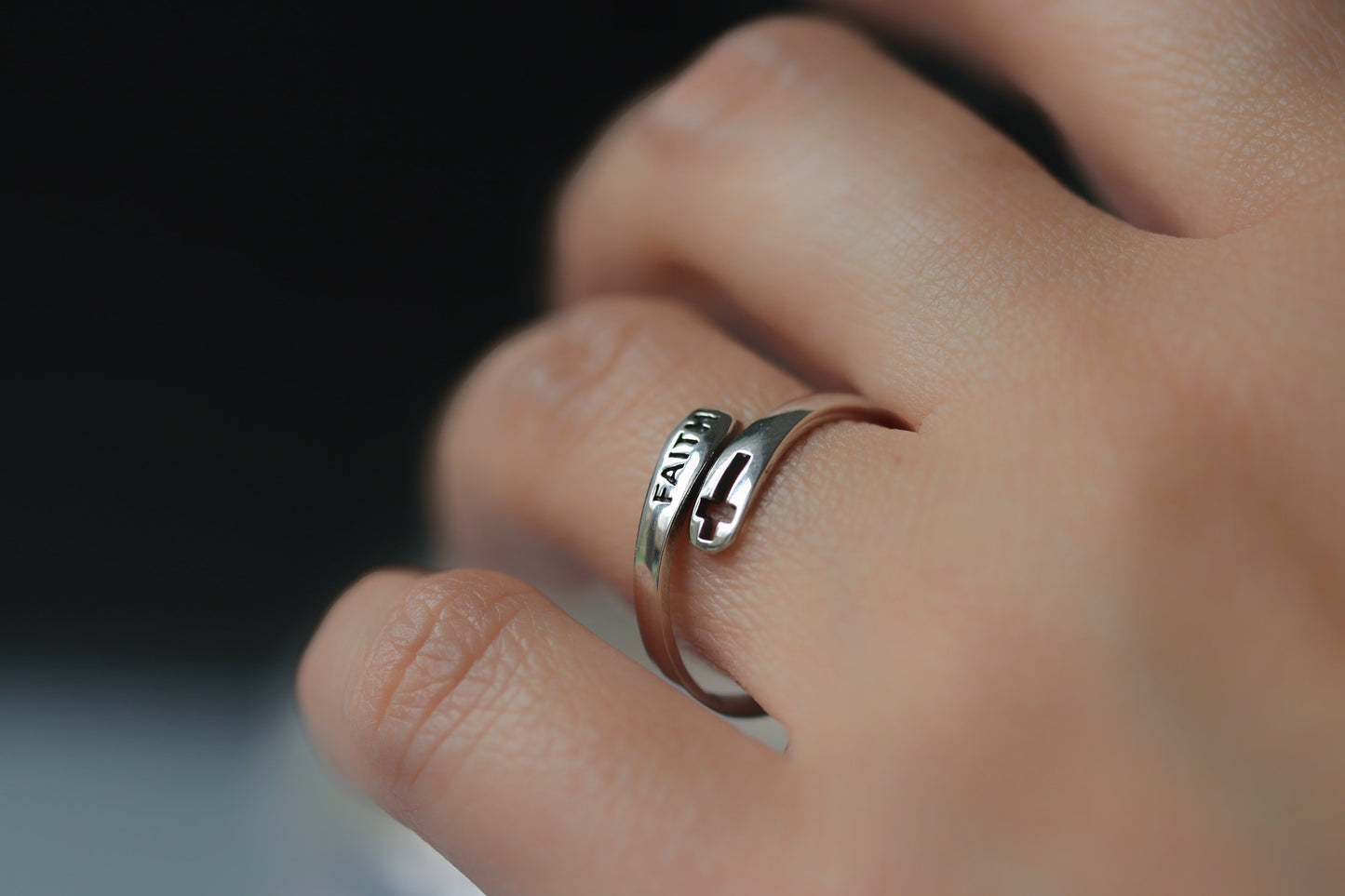 Faith Cross Ring in 925 Sterling Silver, Minimalist Adjustable Ring, Silver Cross Ring, Christian Ring, Baptism Rings, Birthday Gift for her