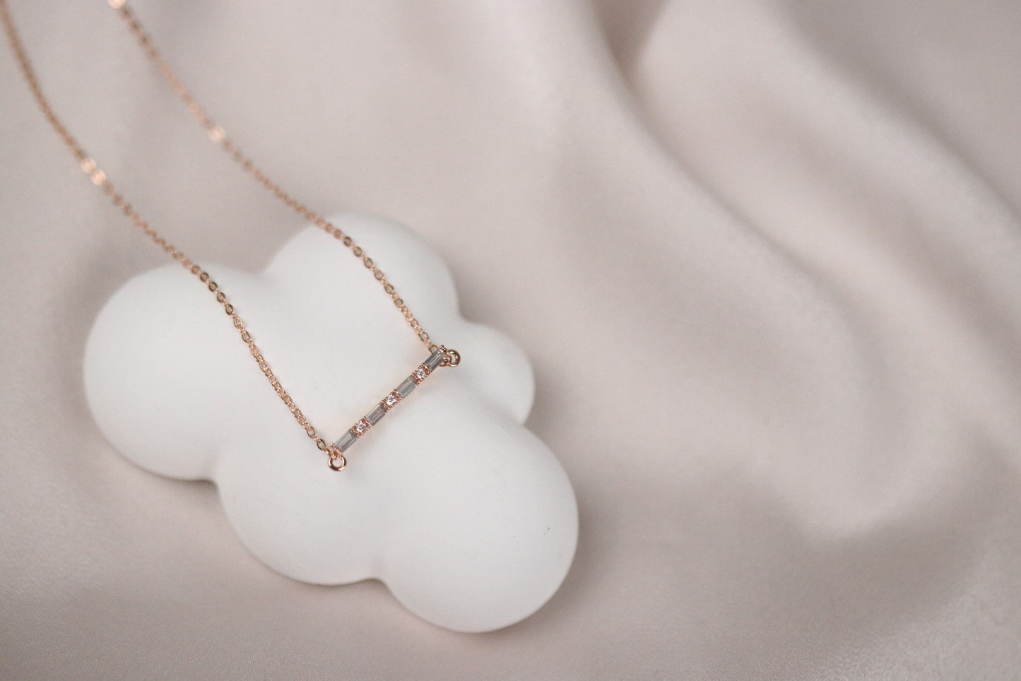 Gold Mum Necklace • Minimalist CZ Bar Pendant • Dainty Stacking Necklace •Silver Sparkle Diamond Floating Necklace • Christmas Gift for Her