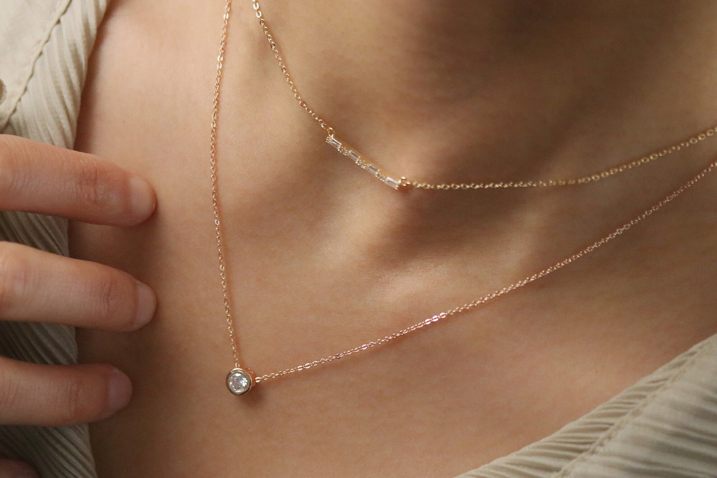 Gold Mum Necklace • Minimalist CZ Bar Pendant • Dainty Stacking Necklace •Silver Sparkle Diamond Floating Necklace • Christmas Gift for Her