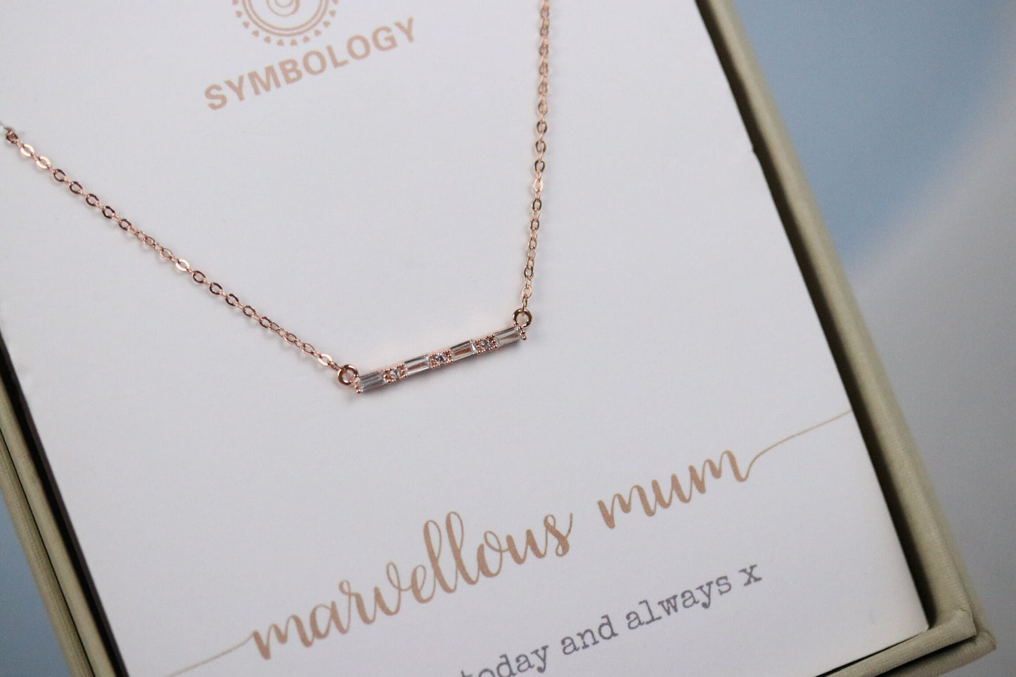 Gold Mum Necklace • Minimalist CZ Bar Pendant • Dainty Stacking Necklace •Silver Sparkle Diamond Floating Necklace • Christmas Gift for Her
