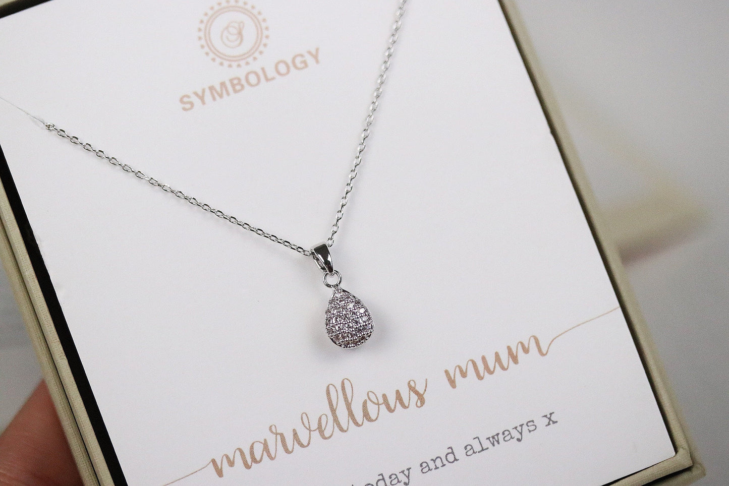 Mother Gift / New Mum Necklace / Cubic Zirconia Teardrop Necklace for Women / Silver or Gold Pendant / Everyday Chic Jewellery /Gift for Her