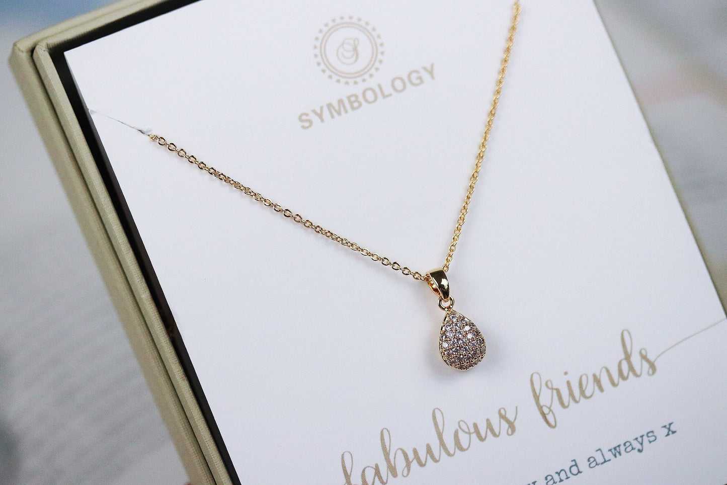 Friendship Gift / Best FriendNecklace / Cubic Zirconia Teardrop Necklace / Silver or Gold Pendant / Gold Dainty Jewellery / Gift for Her