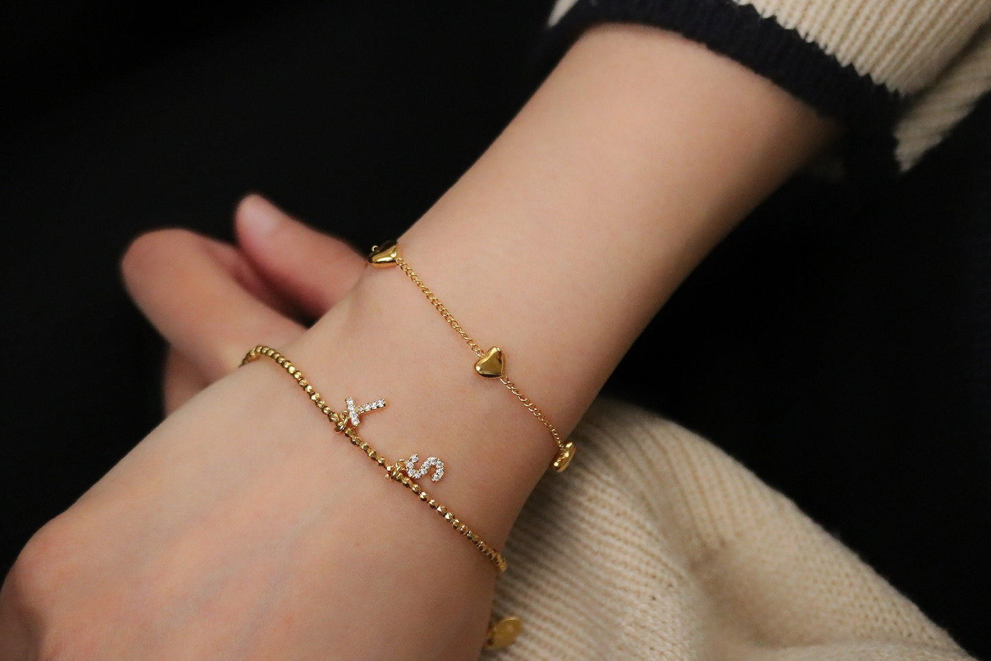 Gold Initial Bracelet, Personalised Gift, Custom Jewelry, Christmas Gift for Friendship Gift, Birthday Gift Her, Dainty Stacking Bracelet
