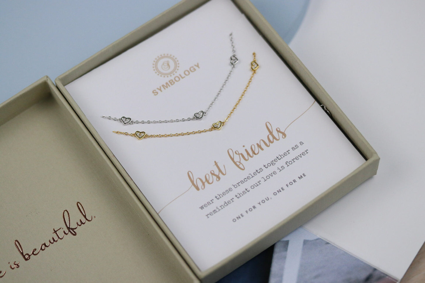 Best Friends Bracelet Set, Minimalist Tiny Heart Bracelet for Bestie Bracelet, 925 Silver Dainty Stacking Bracelet, Christmas Gift for Her