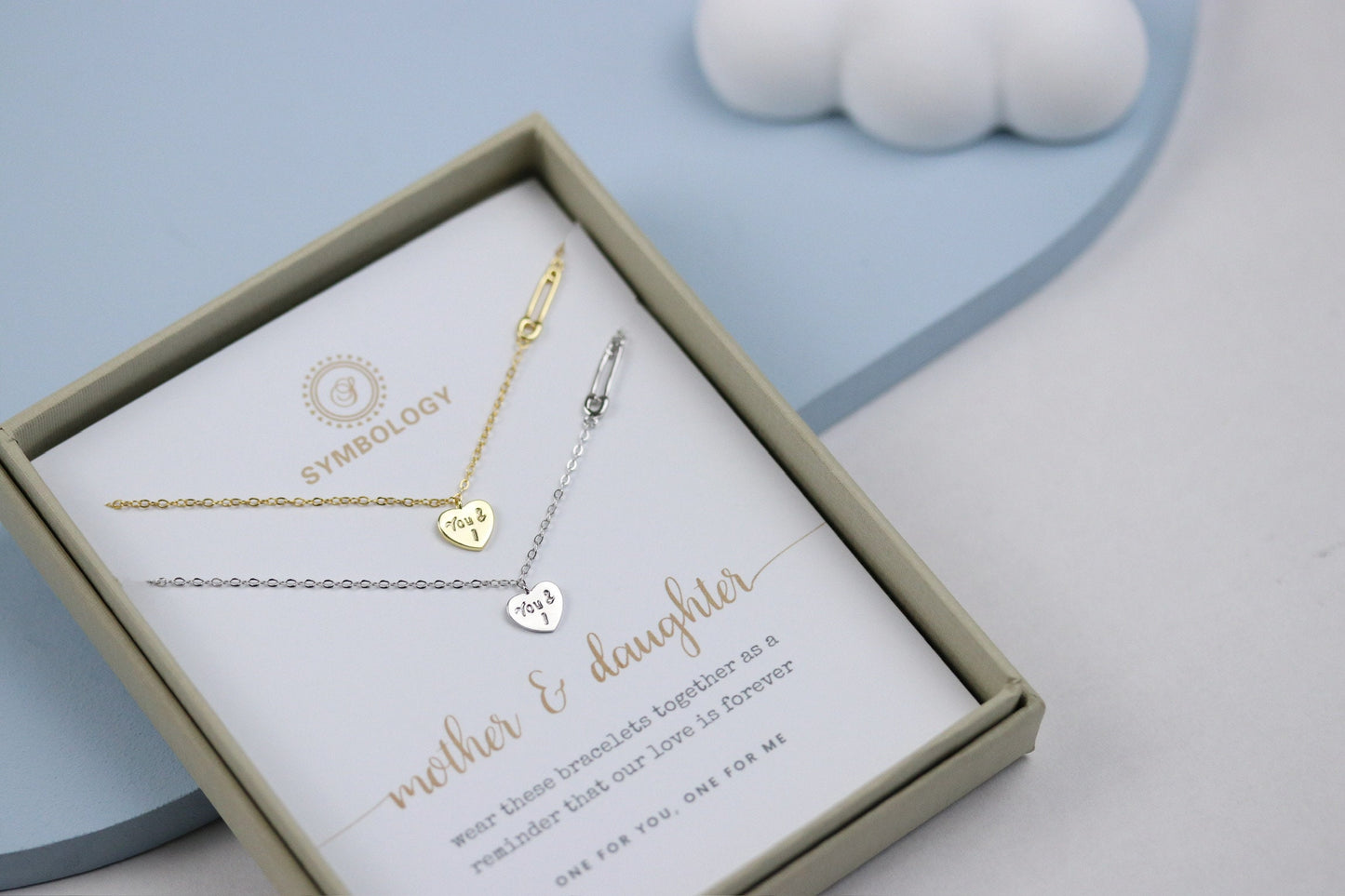 Mother Daughter Bracelet Set, Minimalist Tiny Heart Bracelet for Mum, 925 Silver You & I Stacking Daughter Bracelet, Birthday Gift for Her