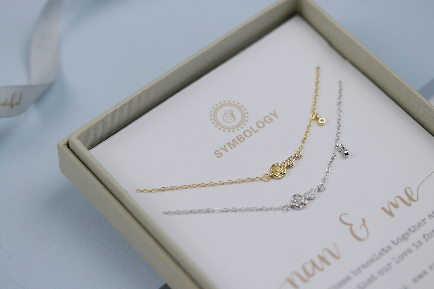 Mother Daughter Rose Bracelet Set, Minimalist Tiny Rose Bracelet for Mum, 925 Silver Stacking Daughter Bracelet, Christmas Gift for Her