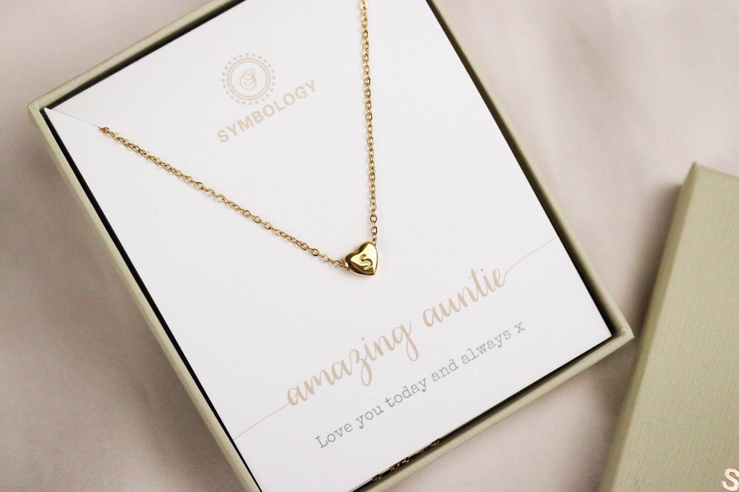 Mother's Day Gift, Gold Love Heart Initial Auntie Necklace, Waterproof Minimalist Personalised Necklace, Gift For Aunt,Birthday Gift for Her