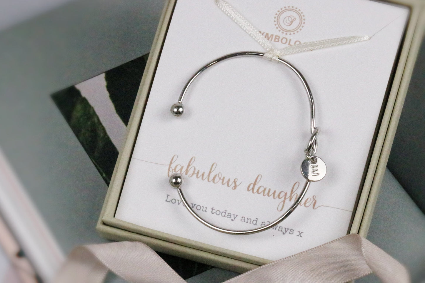Personalised Daughter Bangle, Silver Knot Initial Bracelet, Birthstone Open Bangle, Birthday Gift for Her, Gold Custom alphabet Bracelet