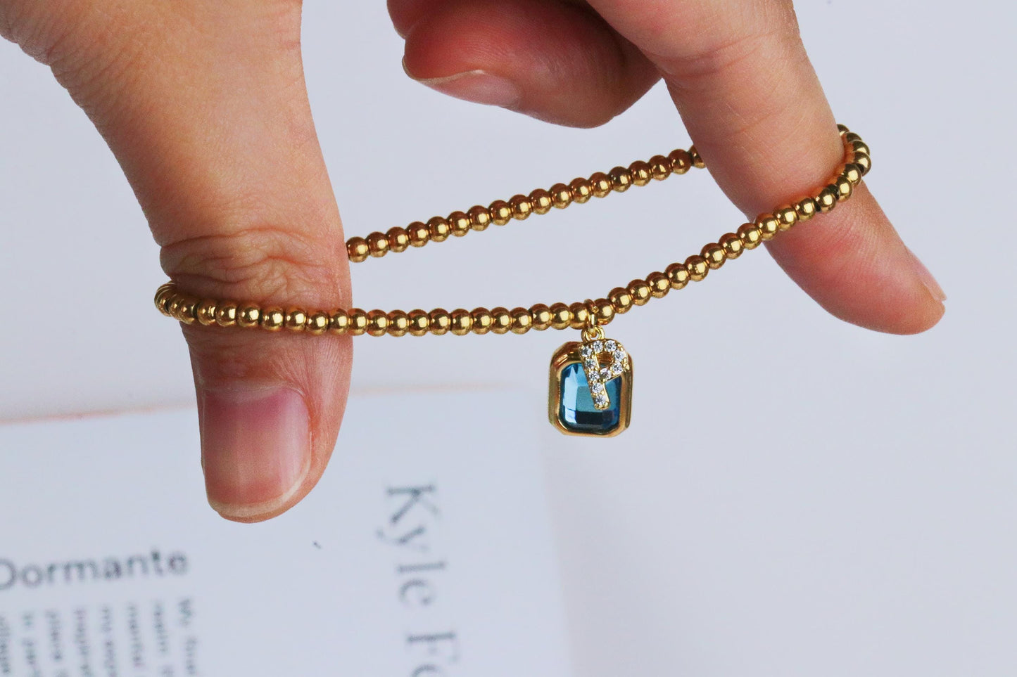 Thank You Bracelet, Gold Filled Beads Initial Bracelet, Sentimental Birthstone Bracelet Teacher's Gift,Wedding Day Gift, Christmas Gift
