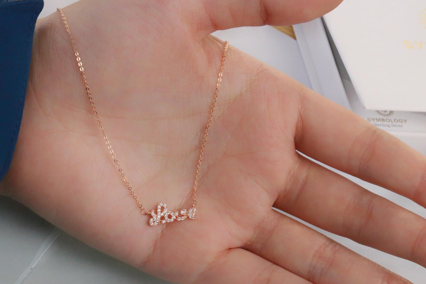 Love Letter Necklace, Rose Gold Necklace, Gift for Mum, Birthday Day Gift for Her, Personalized Girl Wife Gift for Her, Girlfriend Necklace