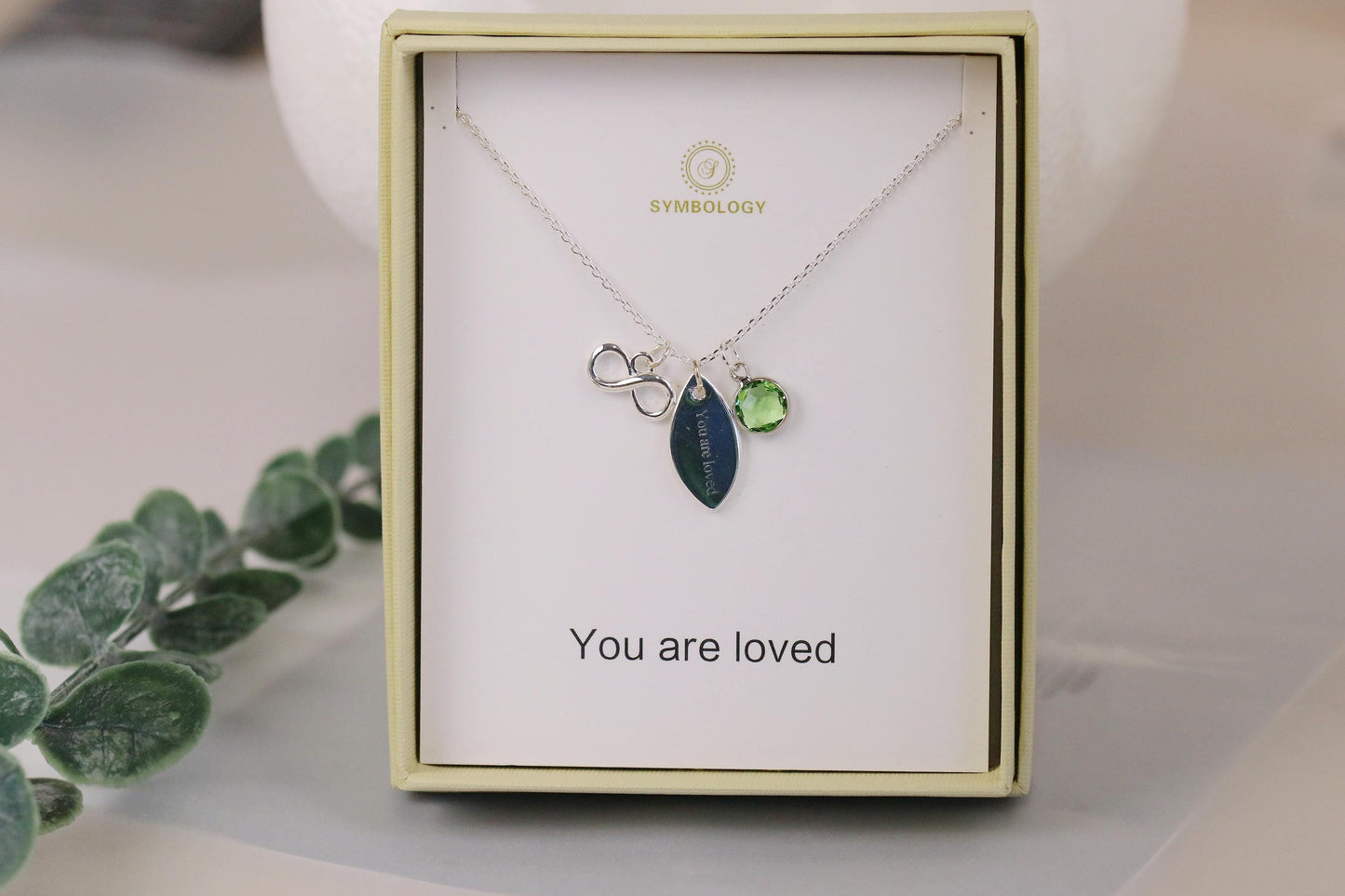 Personalized Sterling Silver Plated Infinity Necklace: Birthstone Initial Pendant