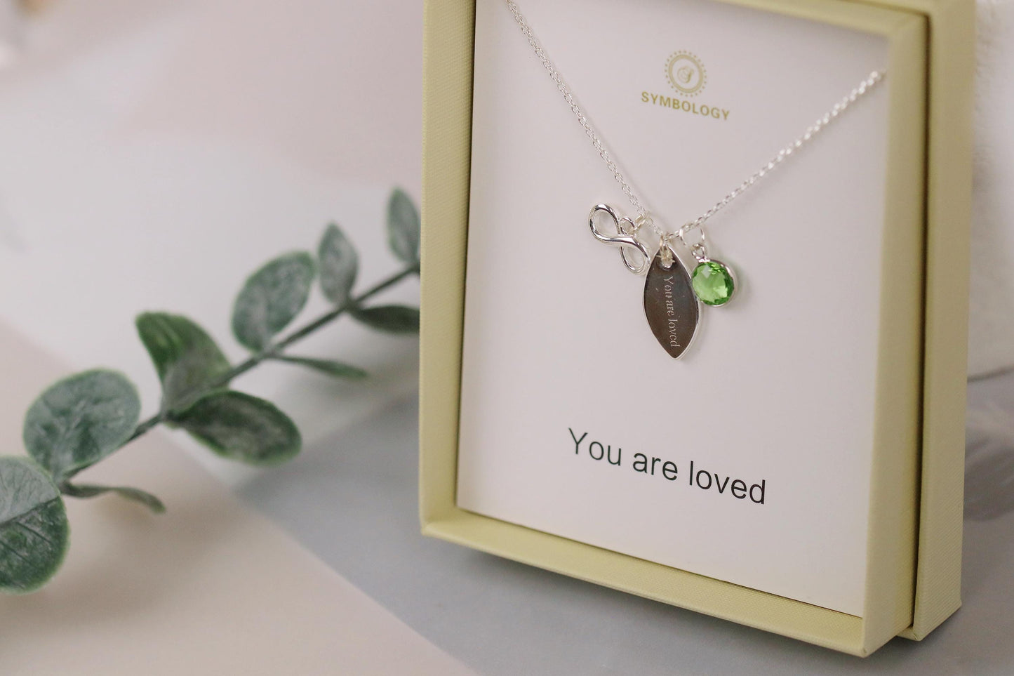 Personalized Sterling Silver Plated Infinity Necklace: Birthstone Initial Pendant