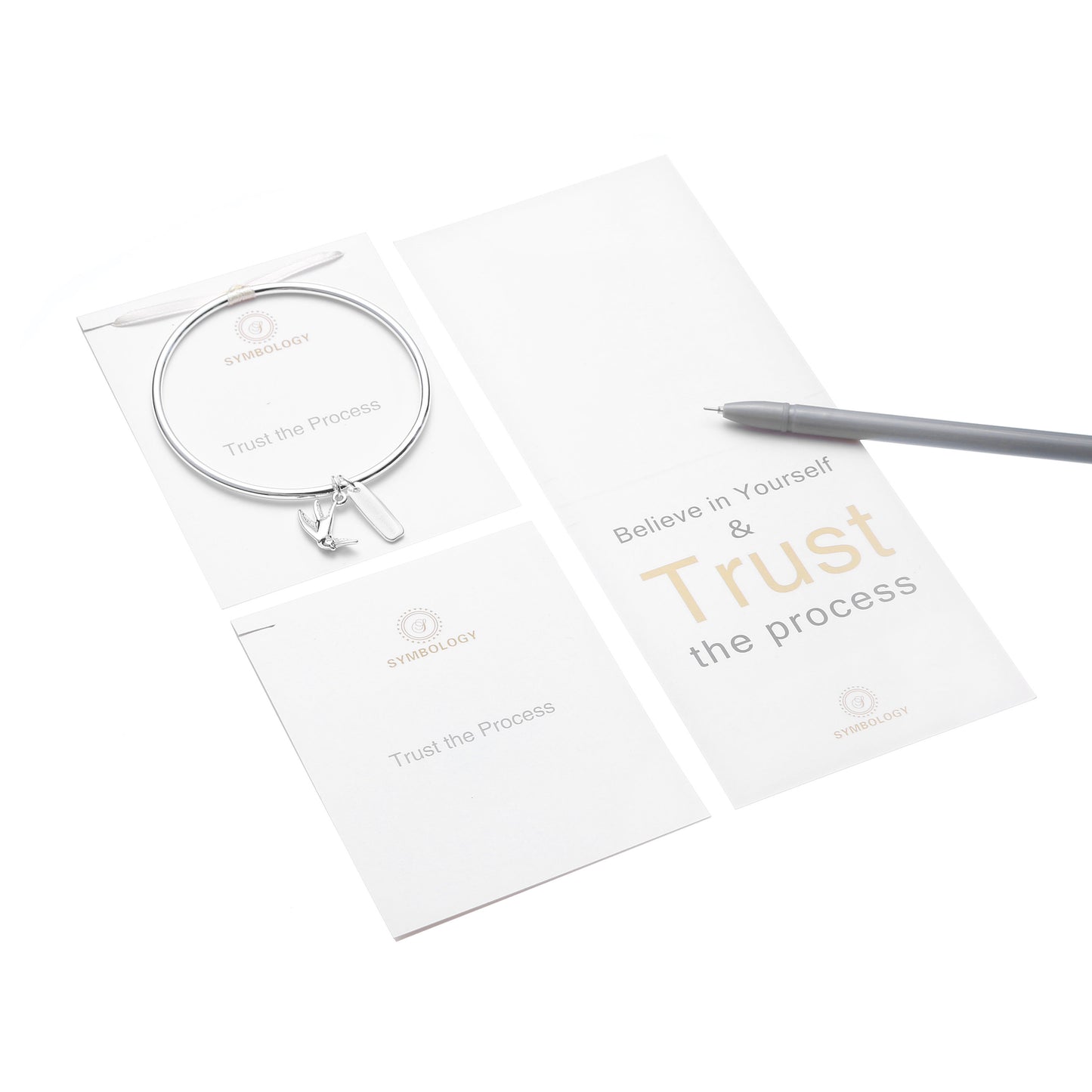 Trust the Process Bangle with Silver Swallow Charm, Symbology, Symbol Bangle, Sentimental, Believe Yourself, Encouraging Gift (Gift boxed)