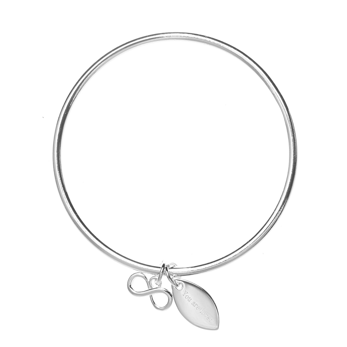 You Are Loved Bangle with Silver Infinity Charm, Symbology, Symbol Bangle, Sentimental, Birthday Gift, Anniversary, Best Wife (Gift boxed)