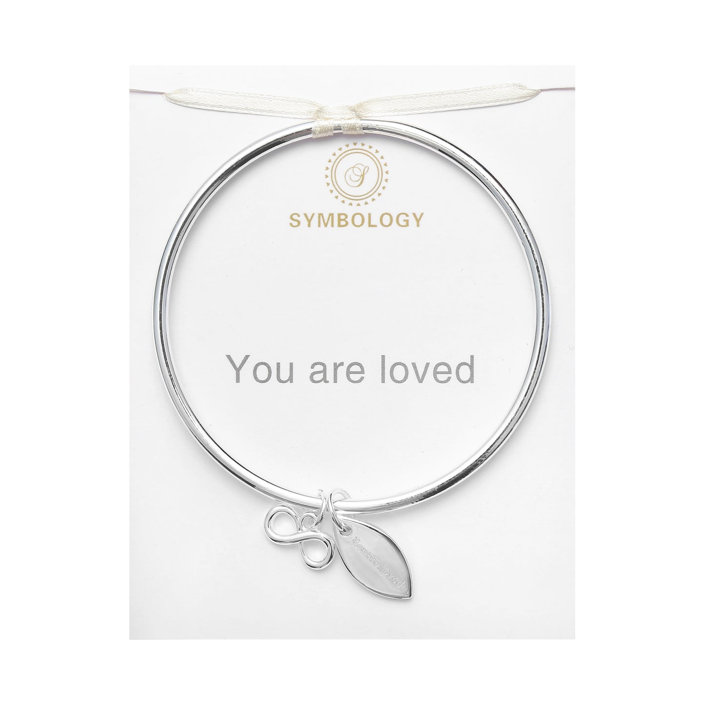 You Are Loved Bangle with Silver Infinity Charm, Symbology, Symbol Bangle, Sentimental, Birthday Gift, Anniversary, Best Wife (Gift boxed)