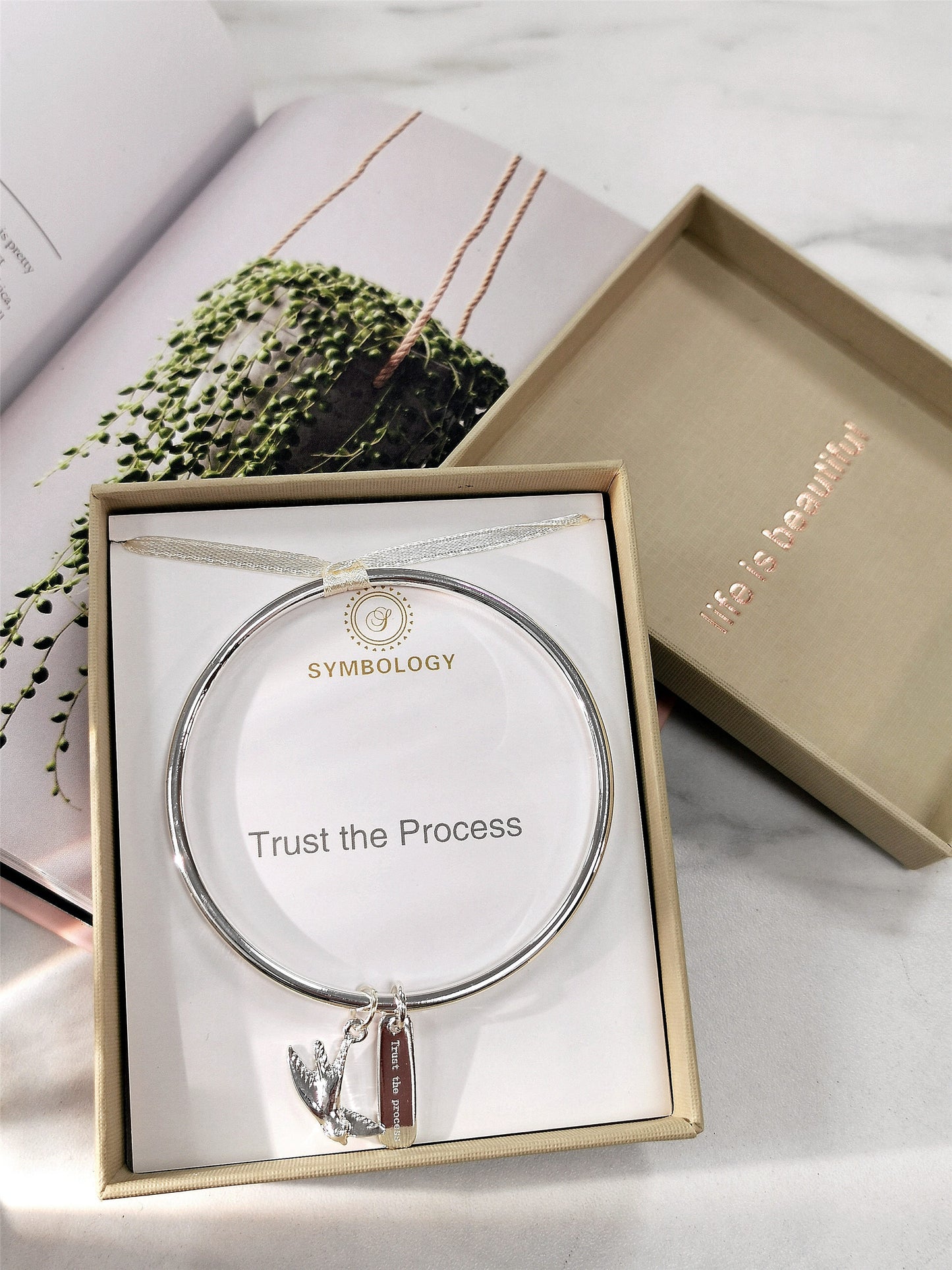 Trust the Process Bangle with Silver Swallow Charm, Symbology, Symbol Bangle, Sentimental, Believe Yourself, Encouraging Gift (Gift boxed)