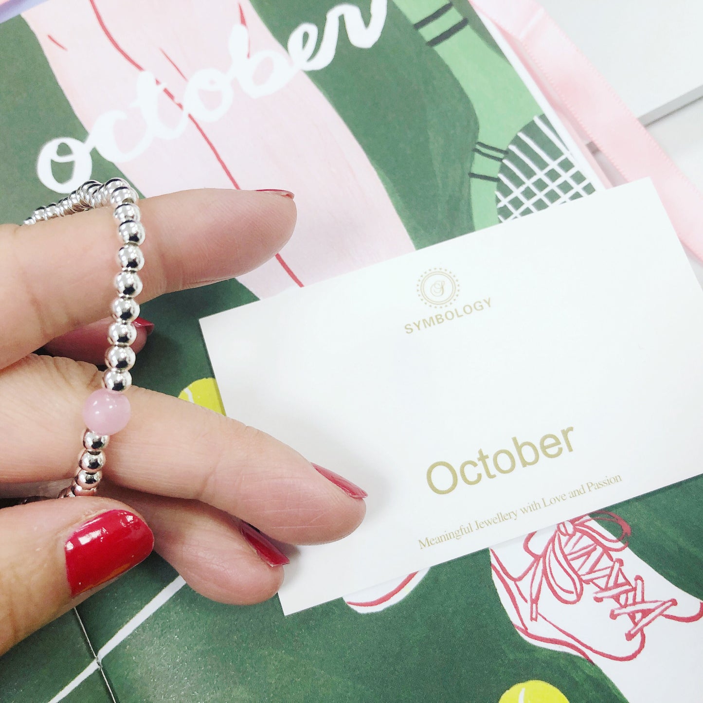 Birthstone Silver Beaded Bracelet , Silver Beaded Hope Bracelet with Pink Quartz Beads, Birthday Gift for Her, Mother's day Gift, Woman gift