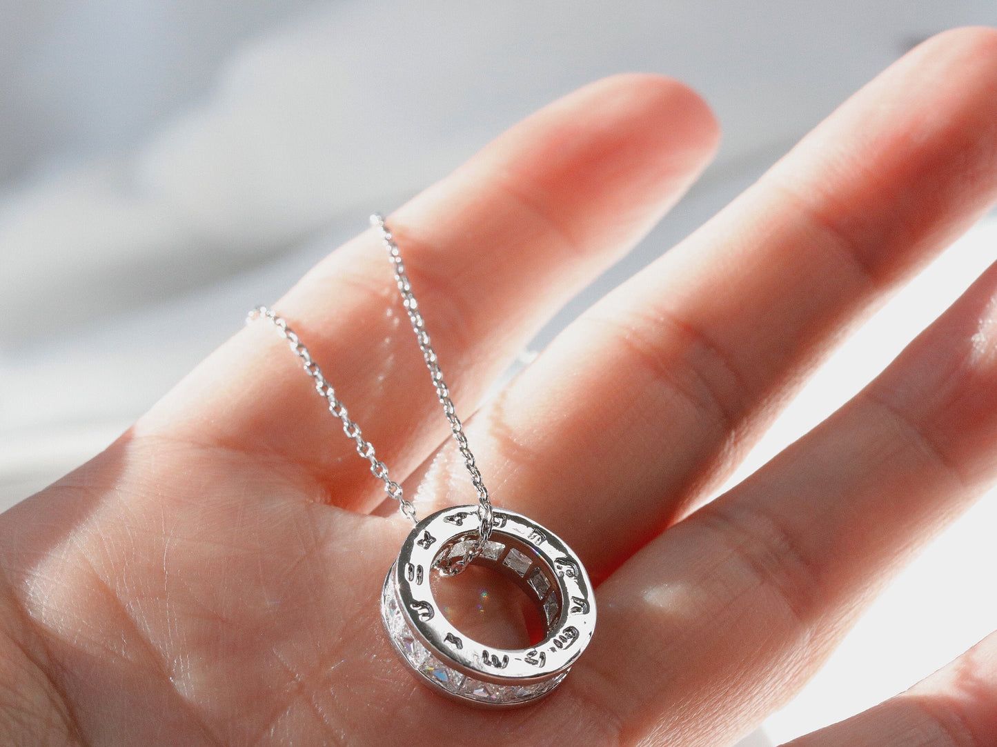 Auntie Gift / Silver CZ Pave Circle Necklace / 18K Rose Gold Water Proof Necklace / Gold Dainty Necklace / Gift for Aunt / Gift For Her