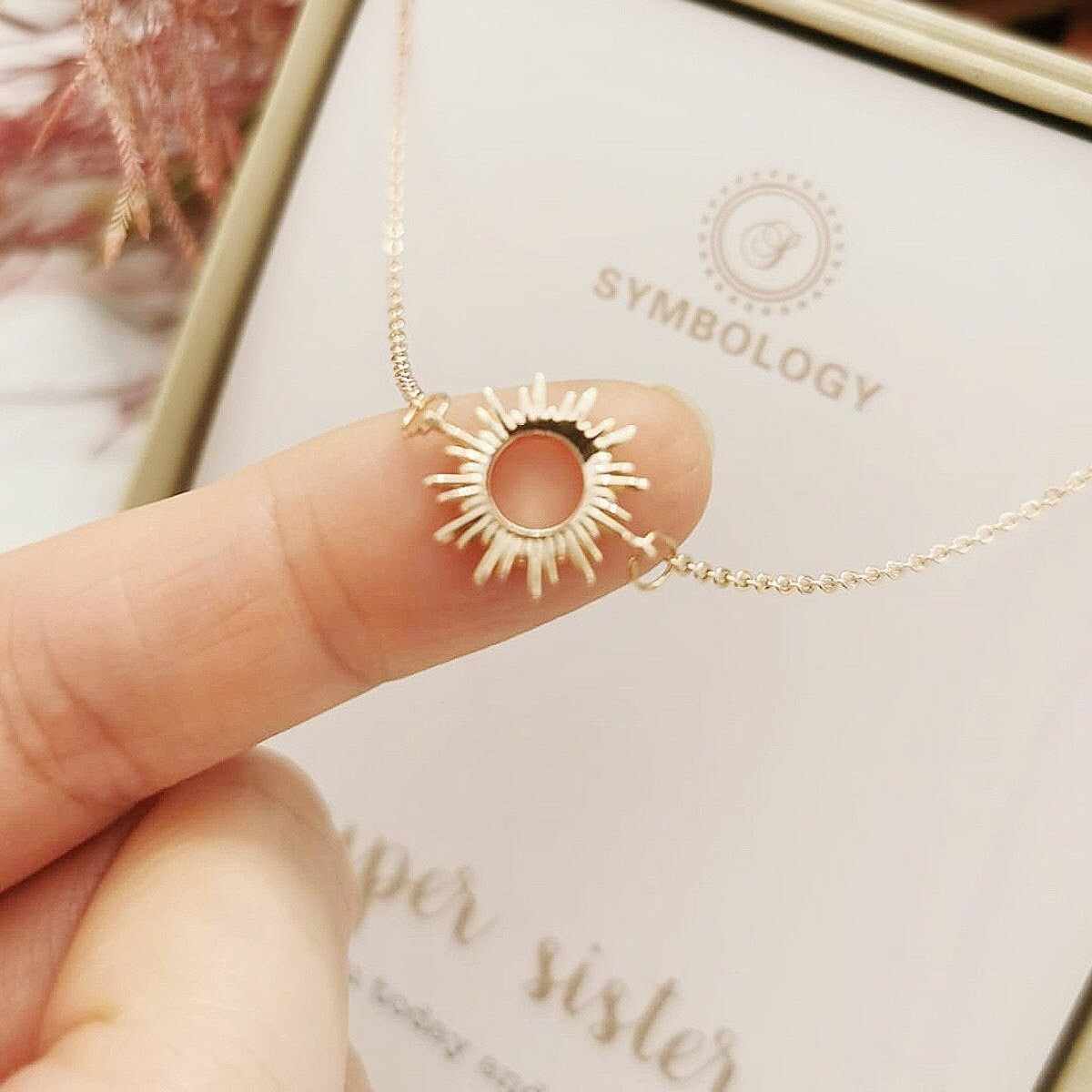 Gold Sister Gift Necklace / Sterling Silver Dainty Sunburst Necklace / Sun Necklace Set / Best Friend Little Sister Big Sister Gift for Her