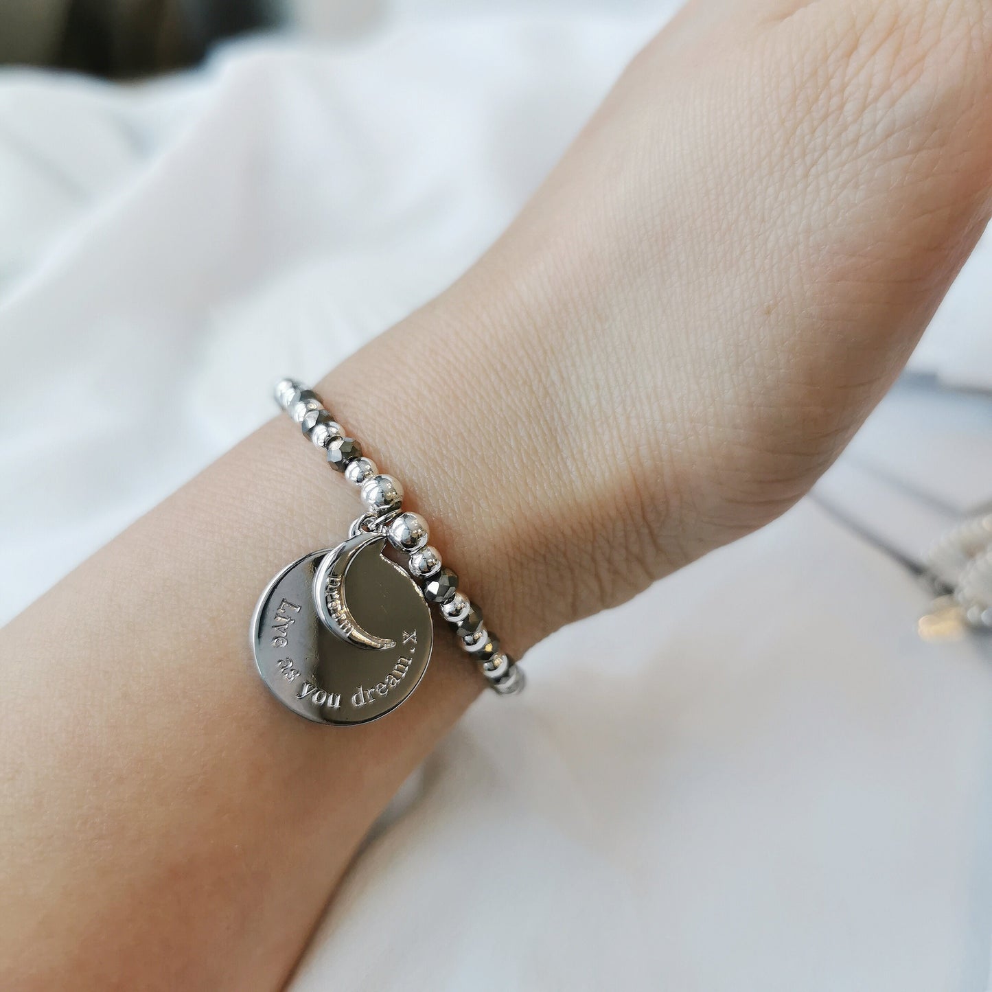 Graduation Gift / Rose Gold Moon Sentimental Bracelet / Live As You Dream Bracelet / Gift For Best Friend / Leaving Gift / New Job Gift