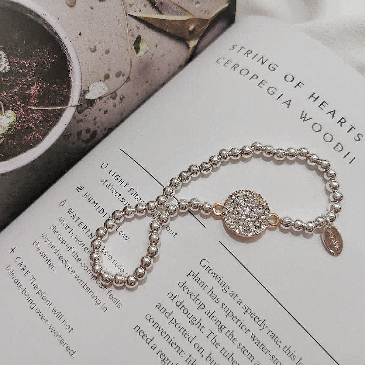 Fabulous Teacher Bracelet /Silver Beads Bracelet with Rose Gold Crystal Pave Disc Symbol Charm / Gift For Teacher / Best Teacher Gift