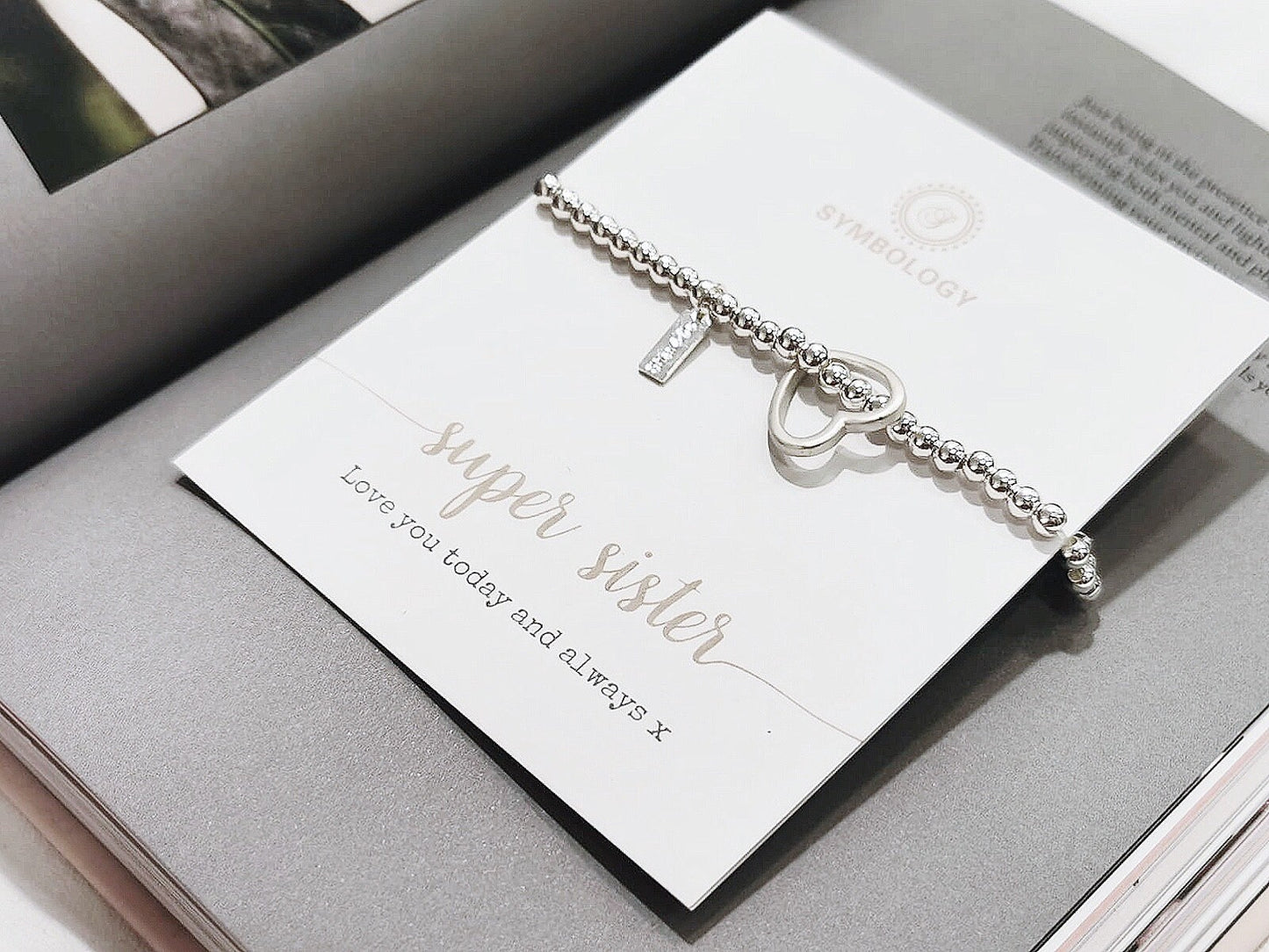 Silver Super Sister Bracelet /Silver Beads Bracelet with Open Heart Symbol Charm /Sister Gift /Friendship Gift/Wedding Gift /Bridesmaid Gift