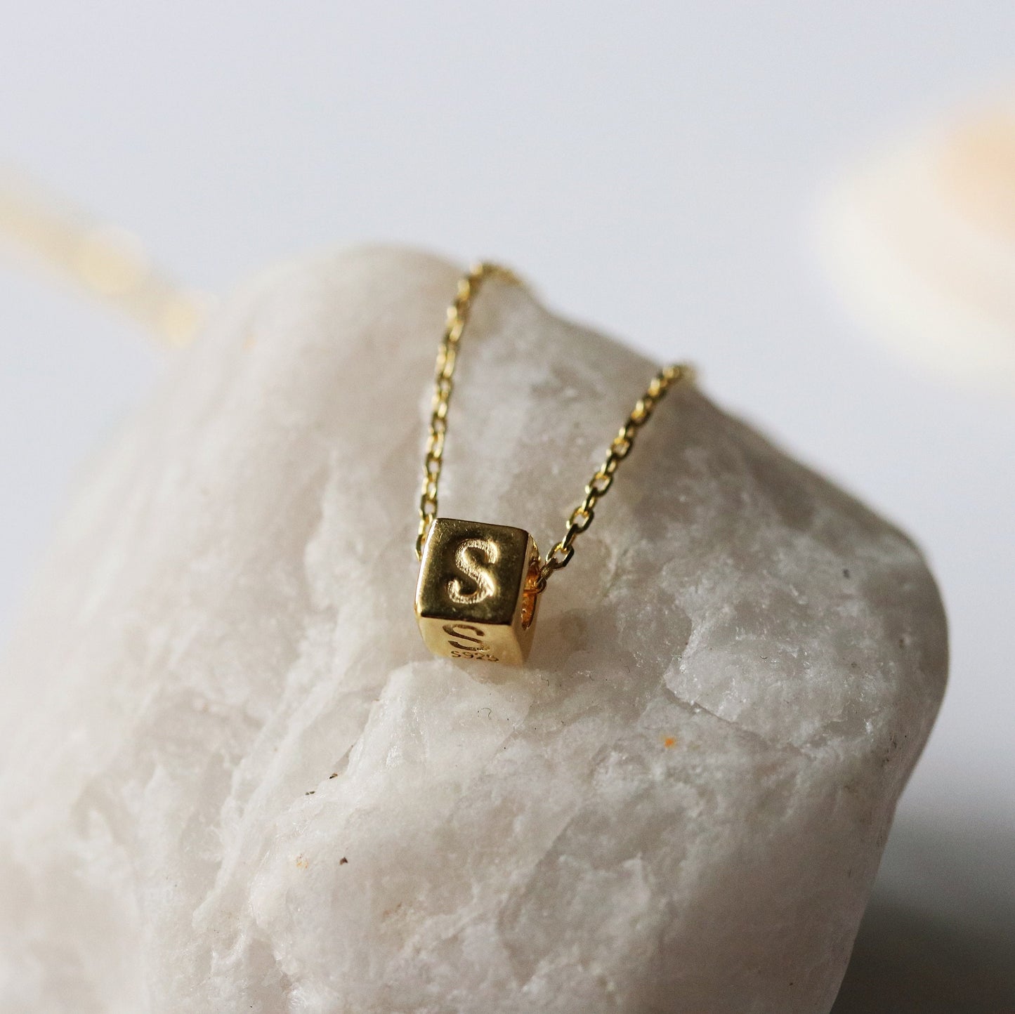 Sterling Silver Initial Necklace, Solid Silver Letter Cube Necklace, Personalised Alphabet Jewellery, Gift for Her, Valentines Gift