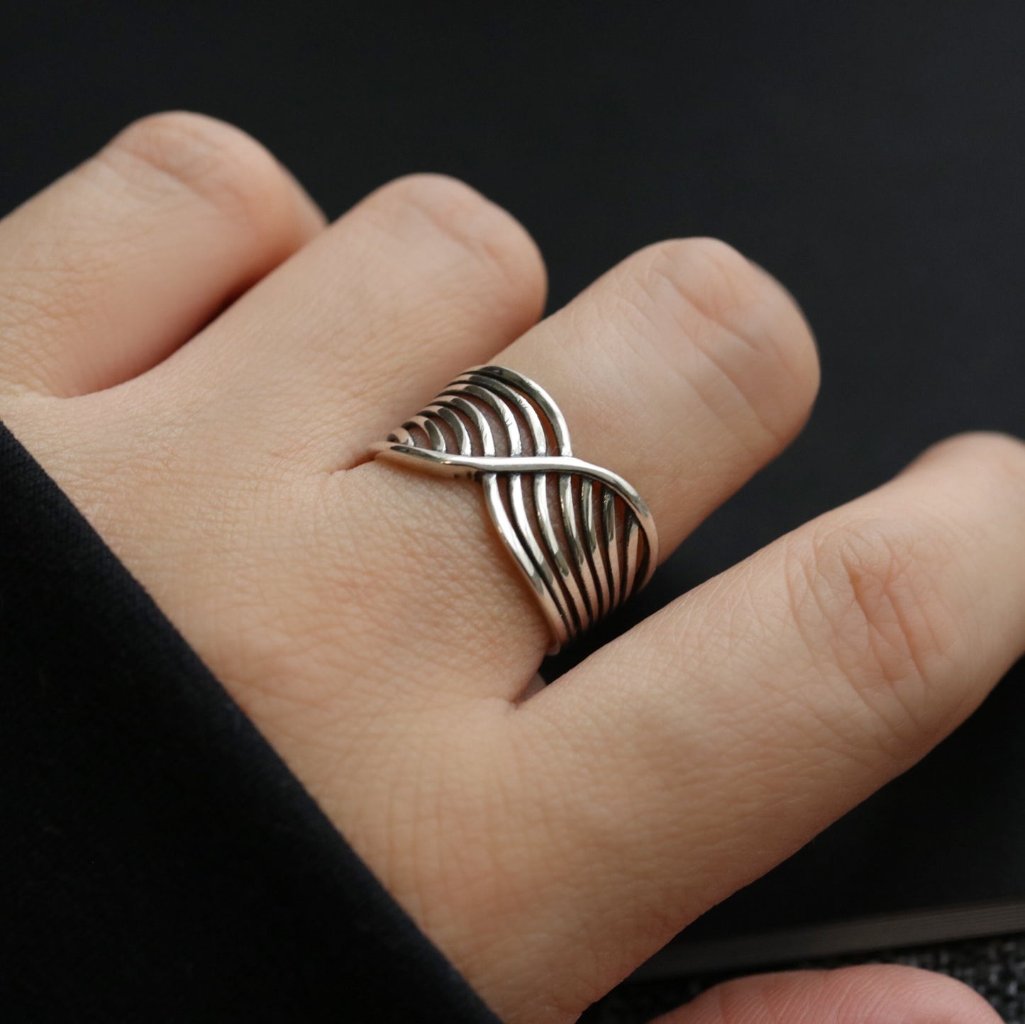 Chunky Multi Layer Wave Wrap Ring in Sterling Silver, Adjustable/Resizable Open Band Ring, Vintage Statement Ring, Valentines Gift for Her,