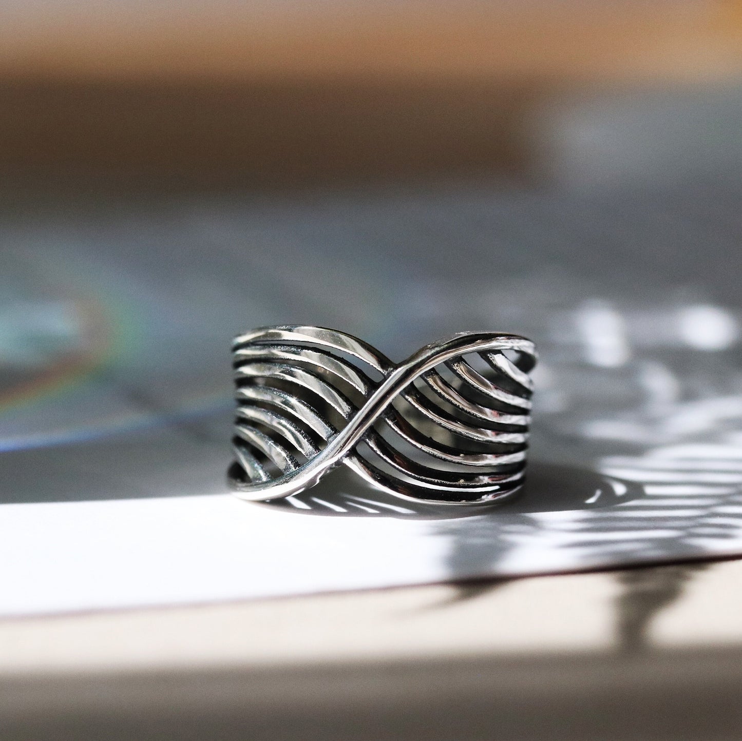 Chunky Multi Layer Wave Wrap Ring in Sterling Silver, Adjustable/Resizable Open Band Ring, Vintage Statement Ring, Valentines Gift for Her,