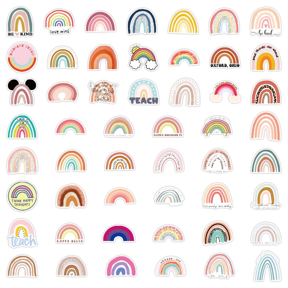 Rainbow Birthday Party Waterproof Stickers,Pastel Party Bag Ramdom Rainbow Sticker, Party Labels, Sweet Bags Laptop Sticker, Bottle Stickers