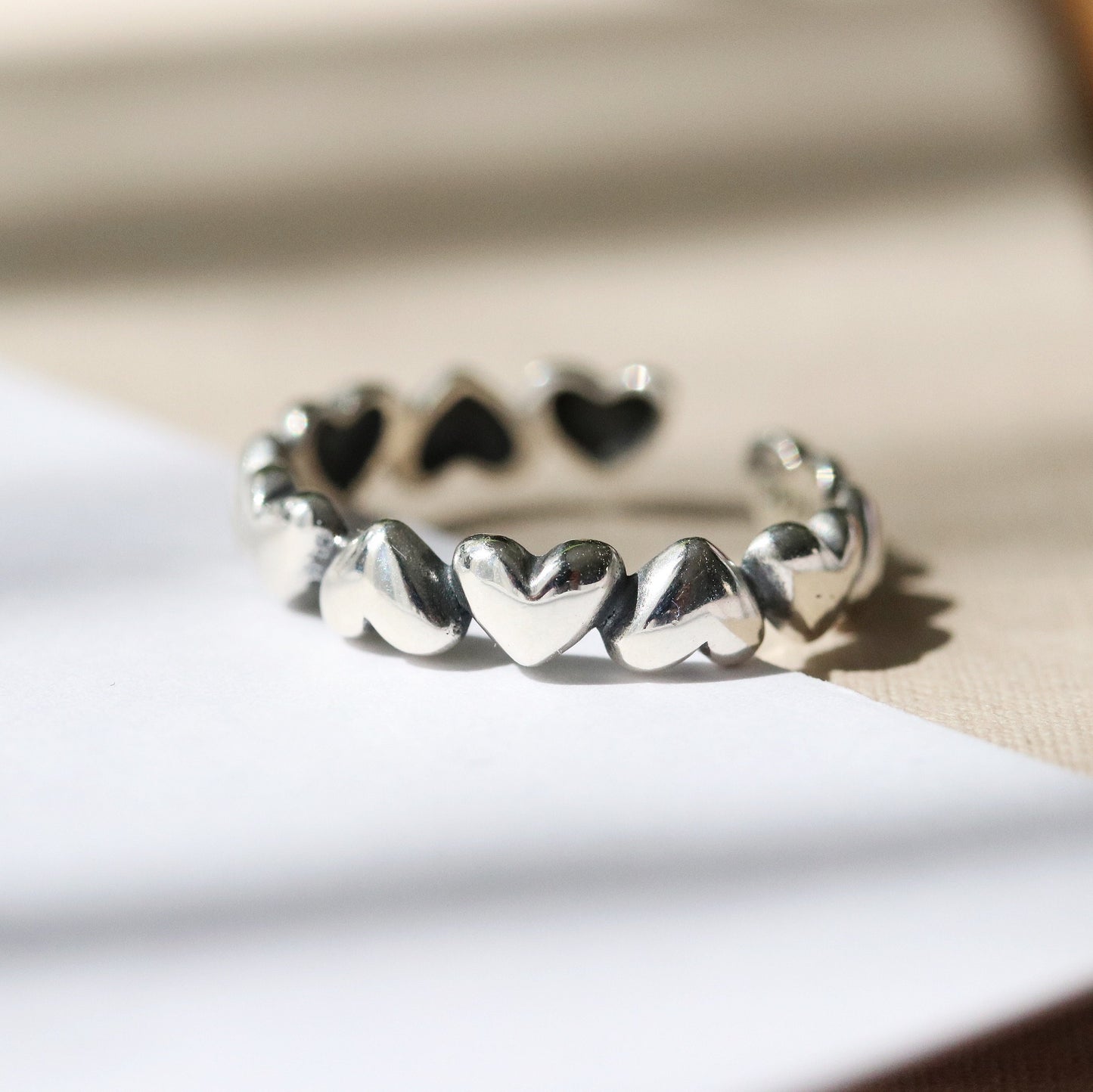Dainty Love Heart Ring in Sterling Silver, Minimal Heart Jewelry, Dainty Silver Band Thin Ring, Adjustable Stackable Ring, Valentines Gift