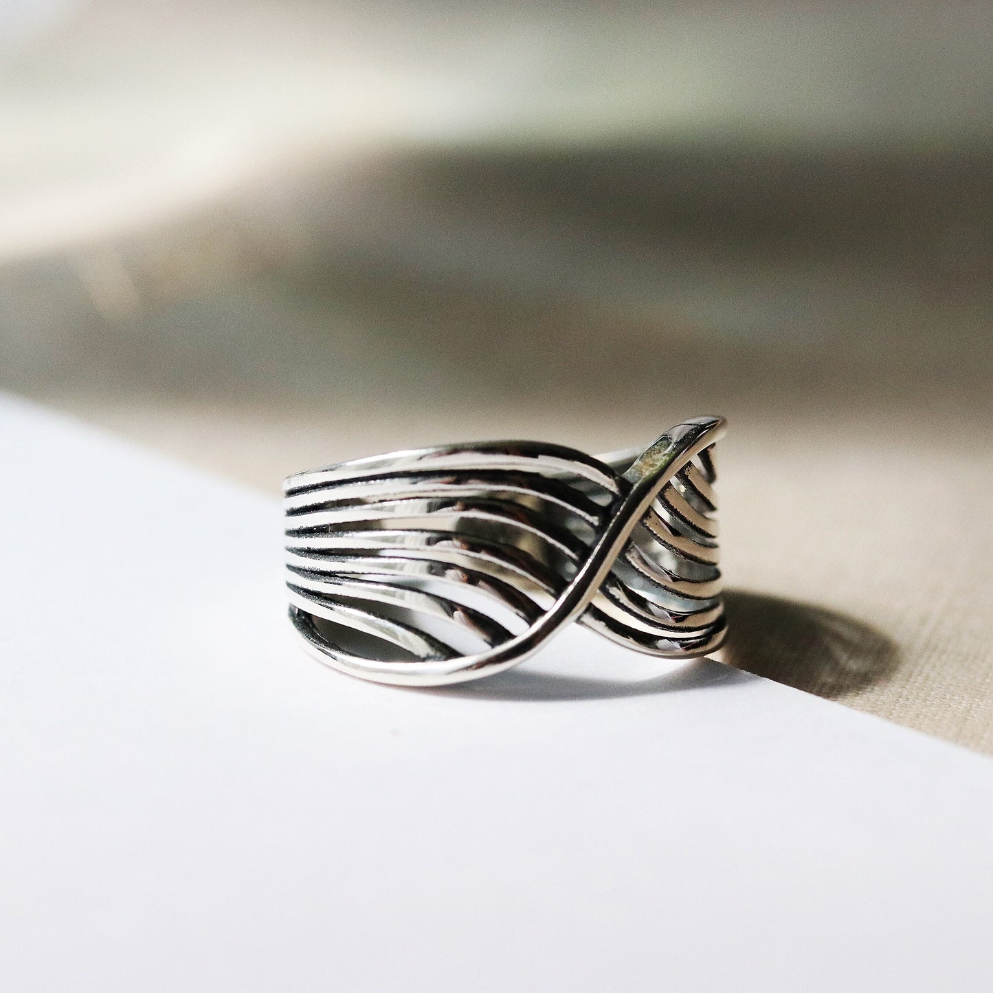 Chunky Multi Layer Wave Wrap Ring in Sterling Silver, Adjustable/Resizable Open Band Ring, Vintage Statement Ring, Valentines Gift for Her,