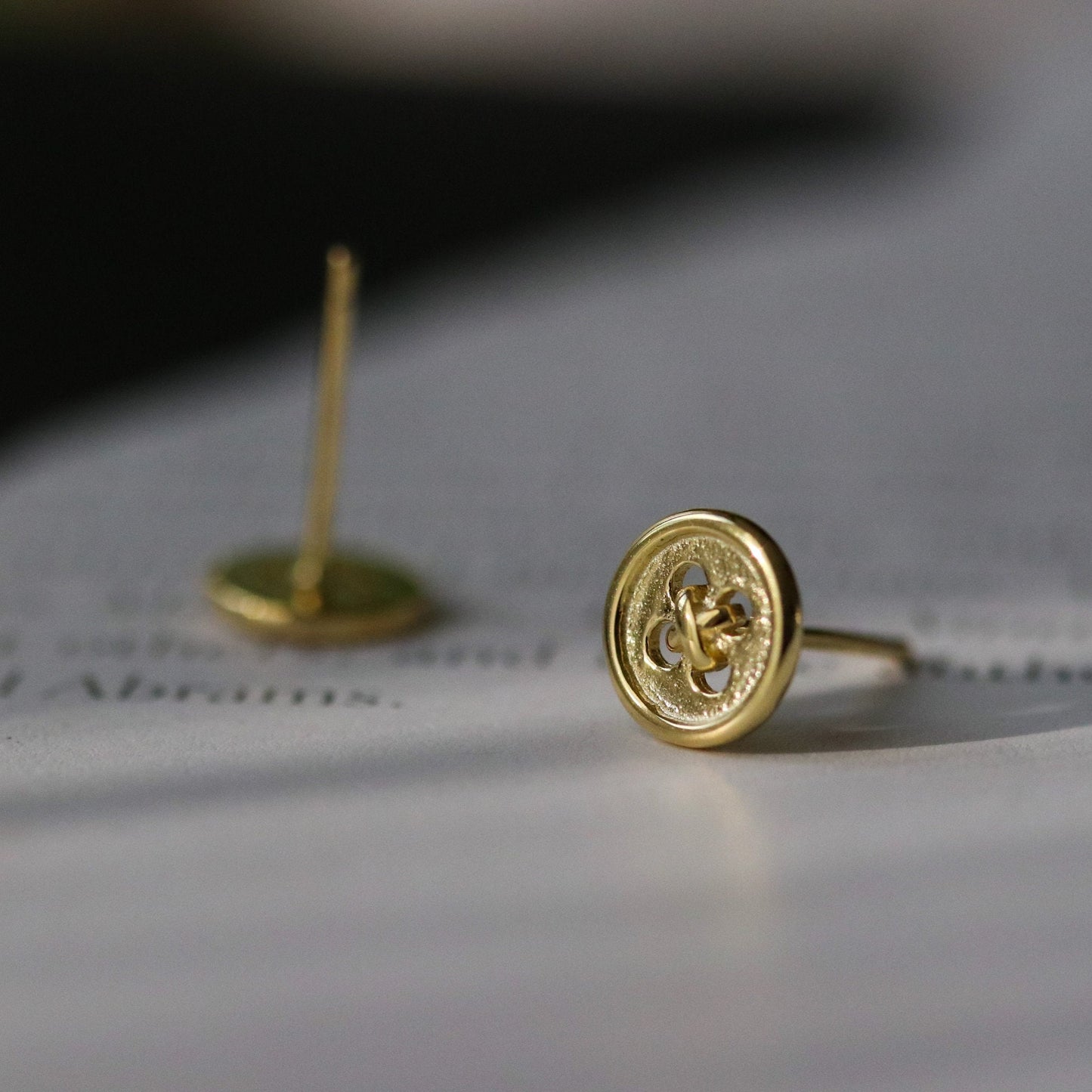 Dainty Button Stud Earrings, Silver and Gold Minimalist Earrings with Tiny Button, Unique and Quirky Womens Jewellery, Gift for Her