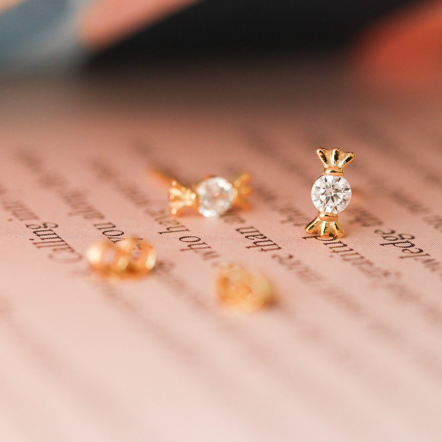 Tiny CZ Pave Candy Earrings, Minimalist Sweet Stud Earrings, Dainty Gold Diamante Studs, Unique Cute Womens Jewellery, Gift for Her