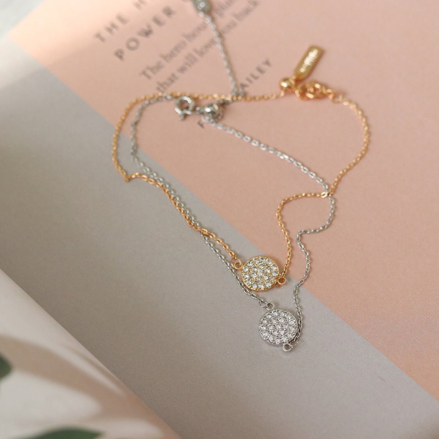 Mother Daughter Circle Bracelet Set, Personalised CZ Pave Round Pendant Bracelet for Mum/Sister/Friend/Bridesmaid/Graduation, Gift for Her