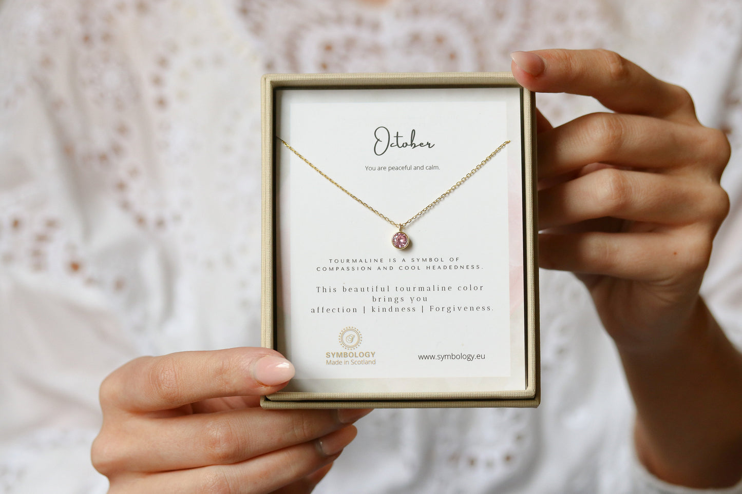 October Birthstone Necklace Handcrafted with Swarovski Crystals / Rose Quartz Crystal Pendant / SYMBOLOGY Valentines Gift for Her