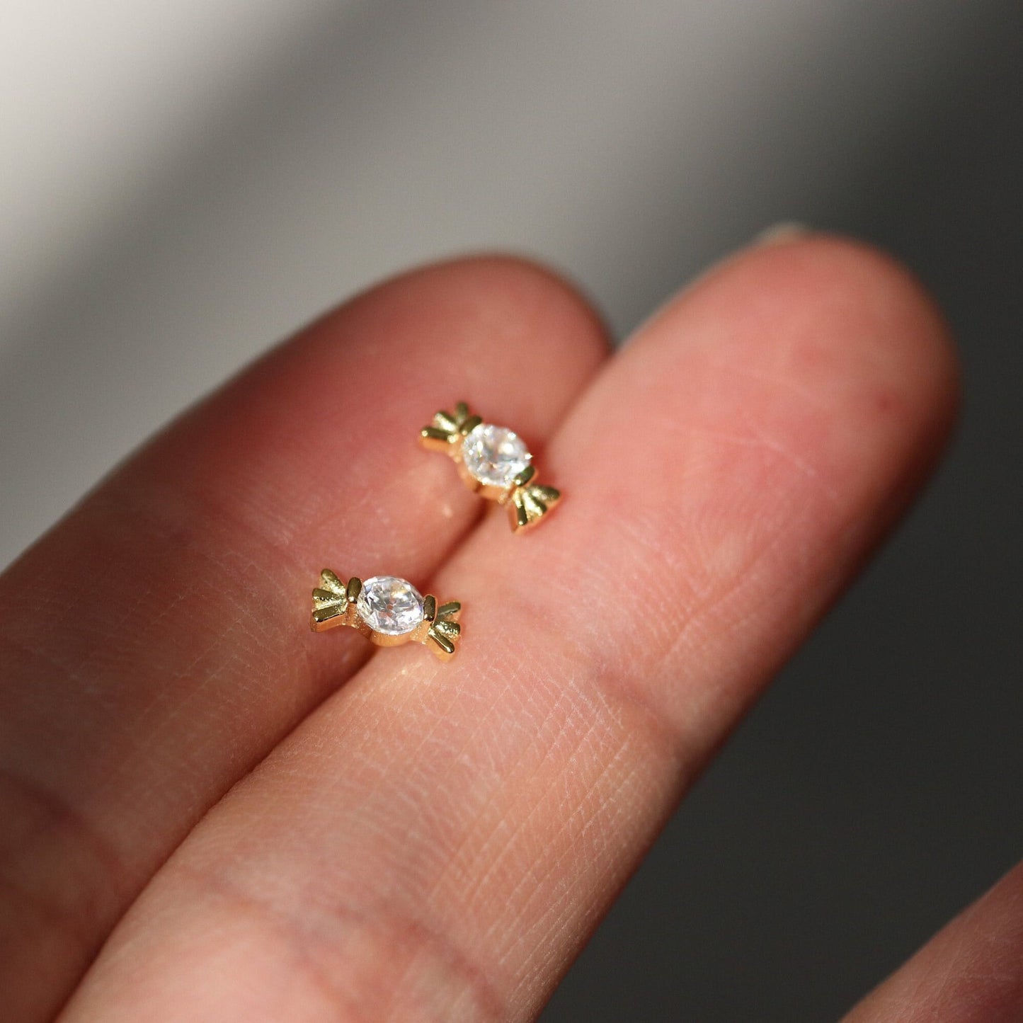 Tiny CZ Pave Candy Earrings, Minimalist Sweet Stud Earrings, Dainty Gold Diamante Studs, Unique Cute Womens Jewellery, Gift for Her
