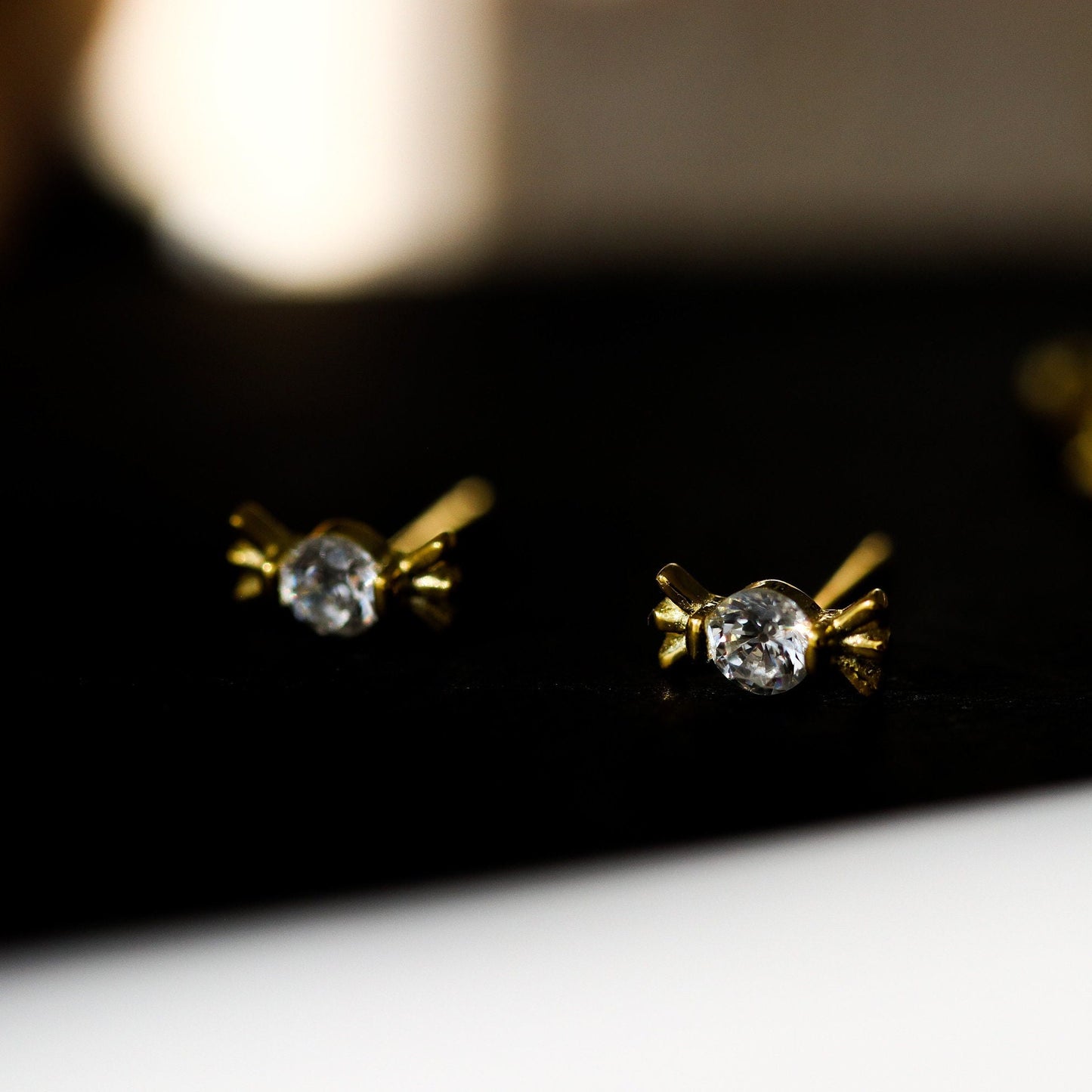 Tiny CZ Pave Candy Earrings, Minimalist Sweet Stud Earrings, Dainty Gold Diamante Studs, Unique Cute Womens Jewellery, Gift for Her