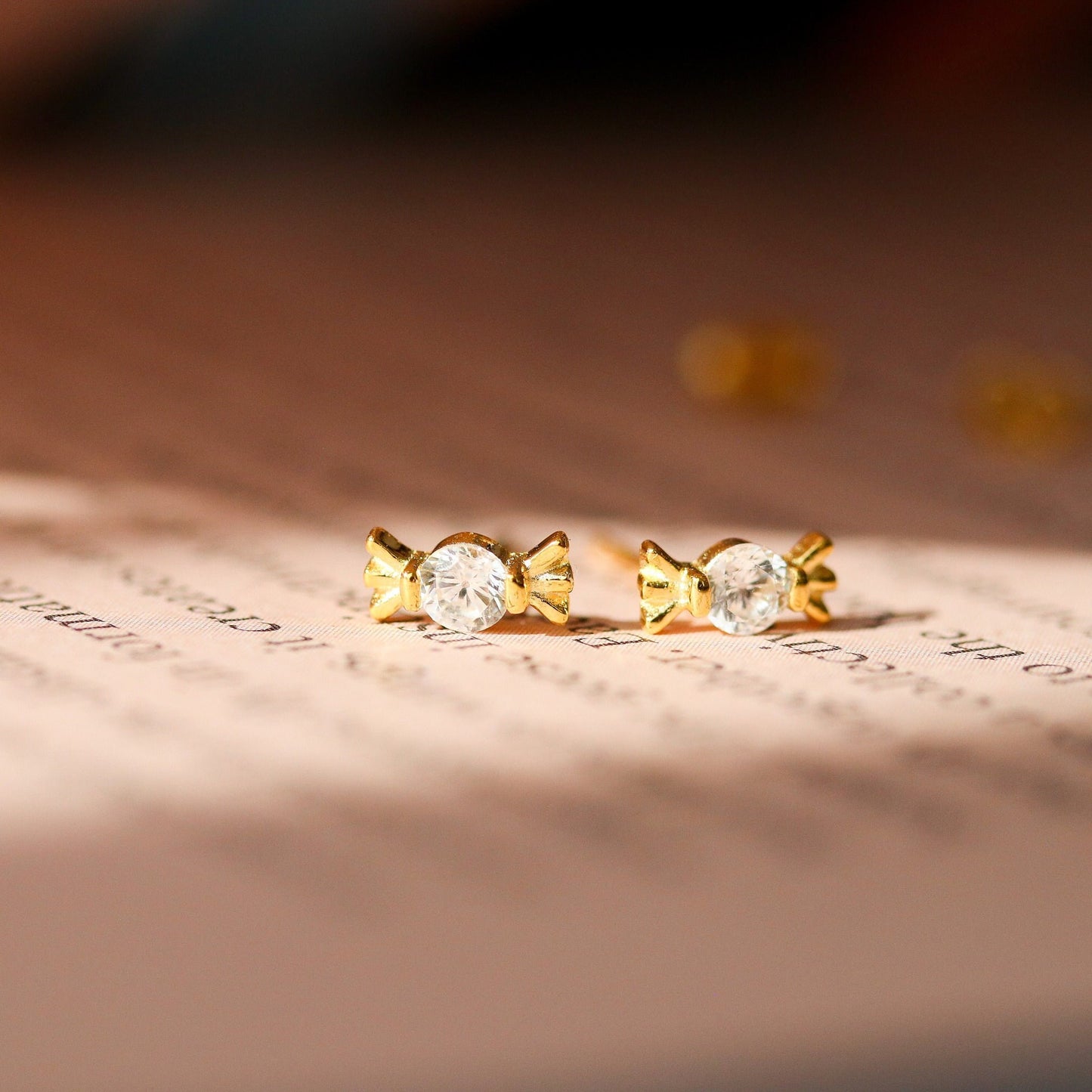 Tiny CZ Pave Candy Earrings, Minimalist Sweet Stud Earrings, Dainty Gold Diamante Studs, Unique Cute Womens Jewellery, Gift for Her