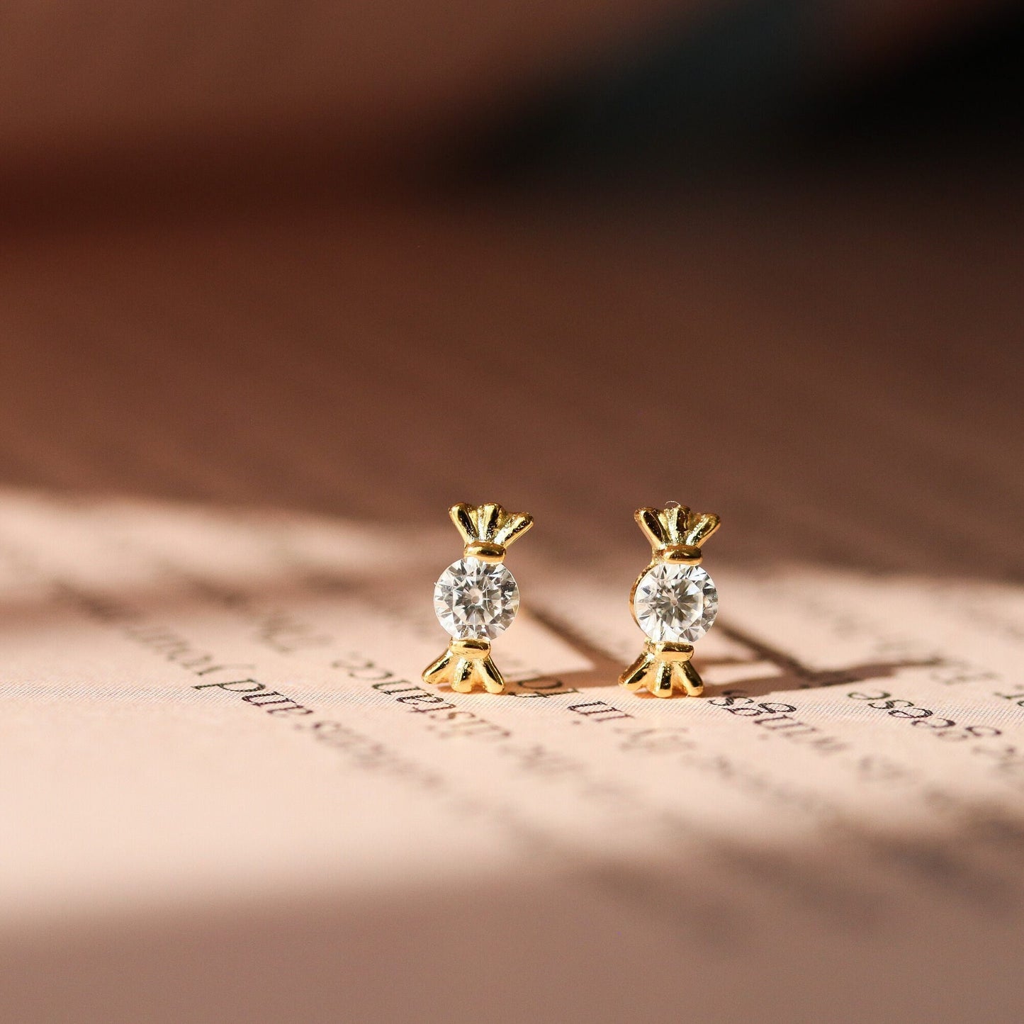 Tiny CZ Pave Candy Earrings, Minimalist Sweet Stud Earrings, Dainty Gold Diamante Studs, Unique Cute Womens Jewellery, Gift for Her
