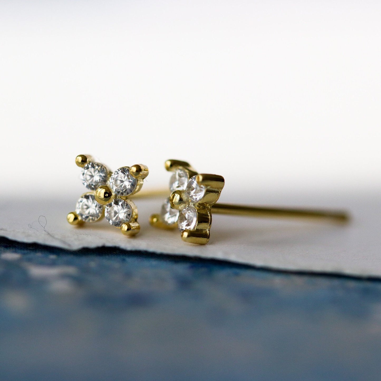 Tiny CZ Pave Earrings, Hydrangea Flower Inspired Studs, Gold and Silver Sparkly Earrings, Dainty Minimalistic Womens Jewellery, Gift for Her